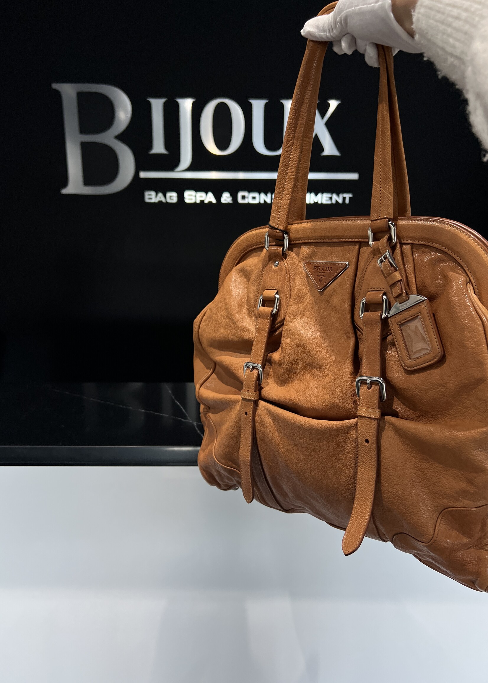 Prada SOLD - Prada Washed Buffalo Frame Bag