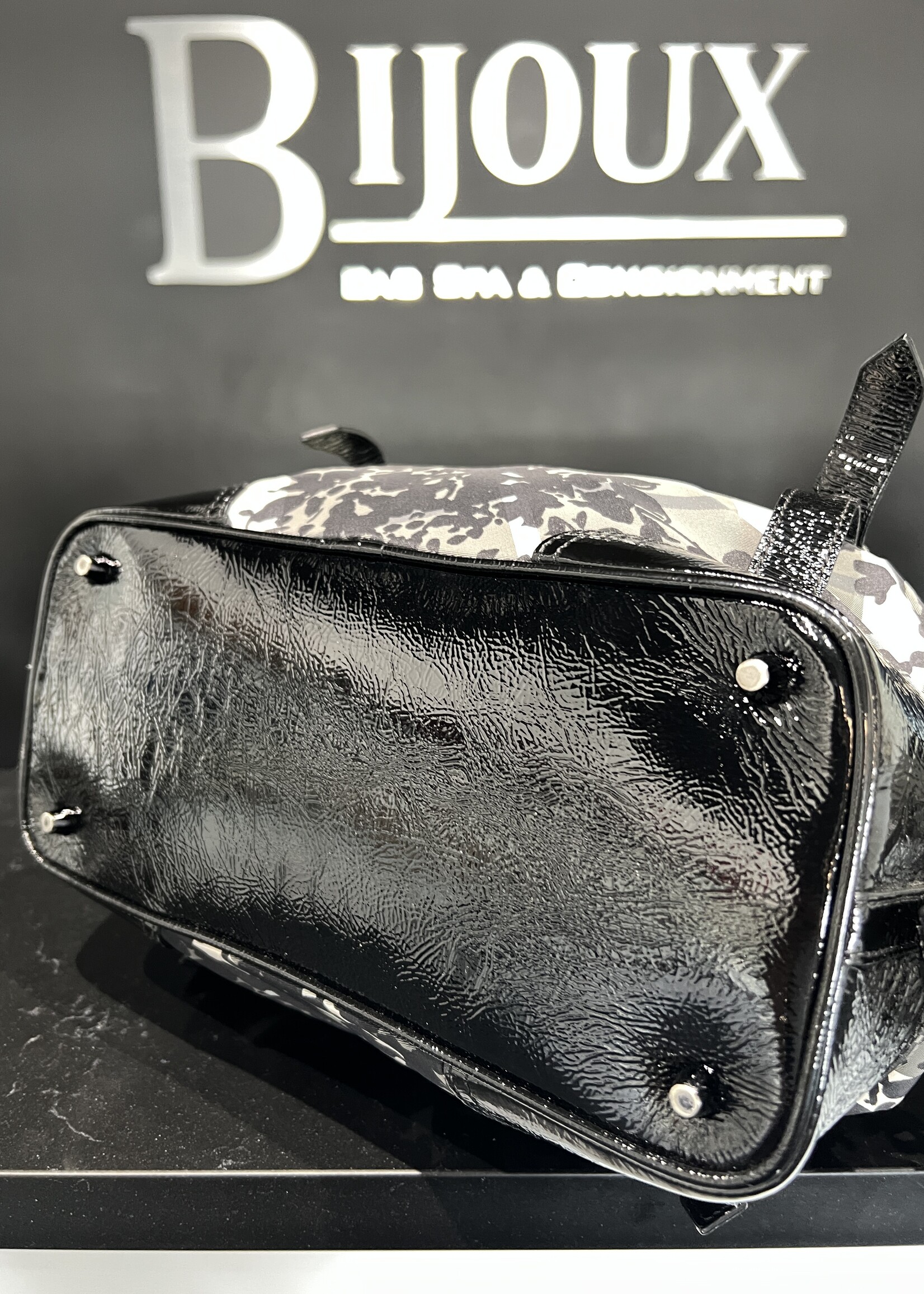 Burberry Burberry Patent Nylon Beat Check Floral Print Hobo Black