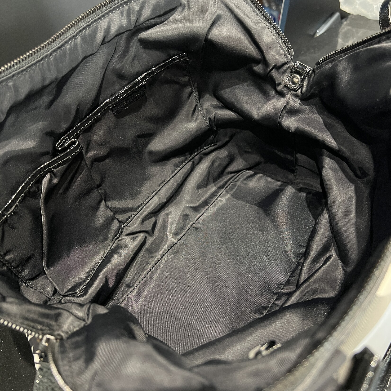 Burberry Burberry Patent Nylon Beat Check Floral Print Hobo Black