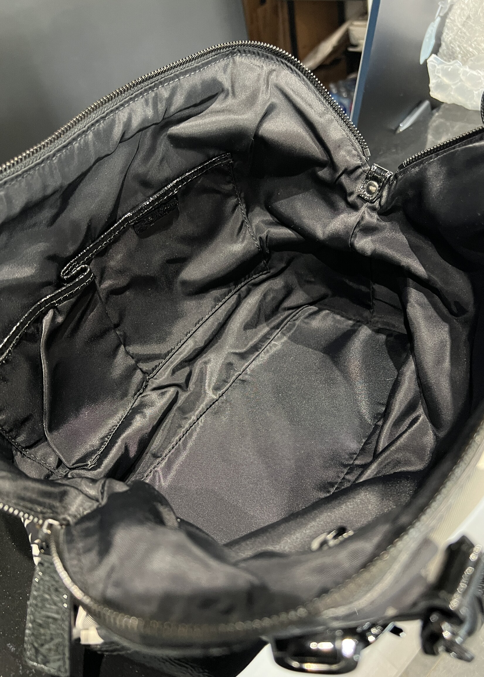 Burberry Burberry Patent Nylon Beat Check Floral Print Hobo Black