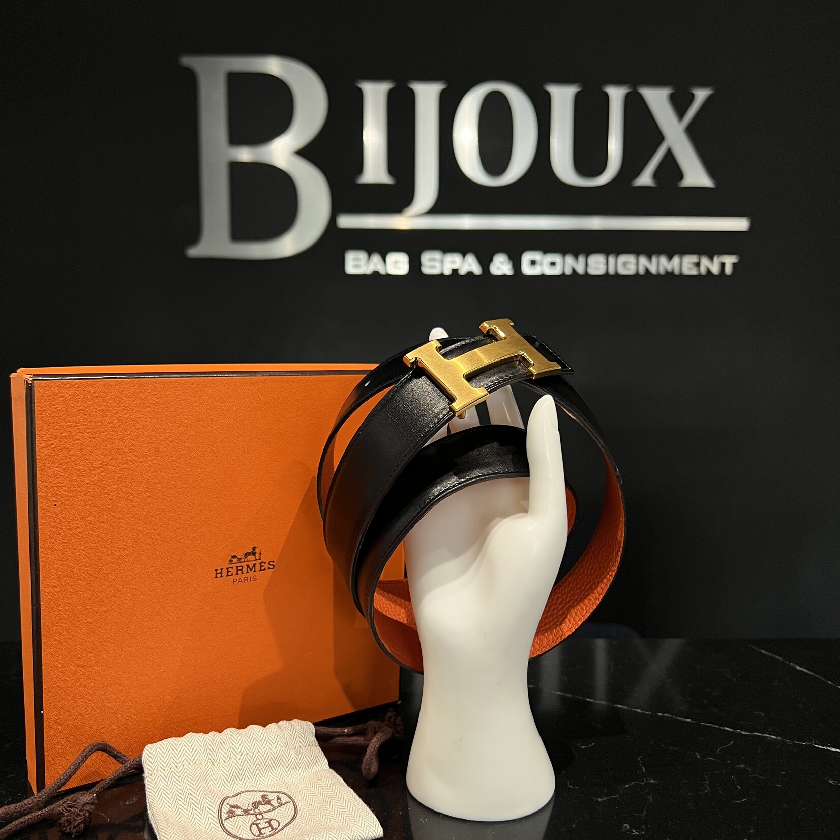 Hermes SOLD- Hermes Box Togo H Belt 90