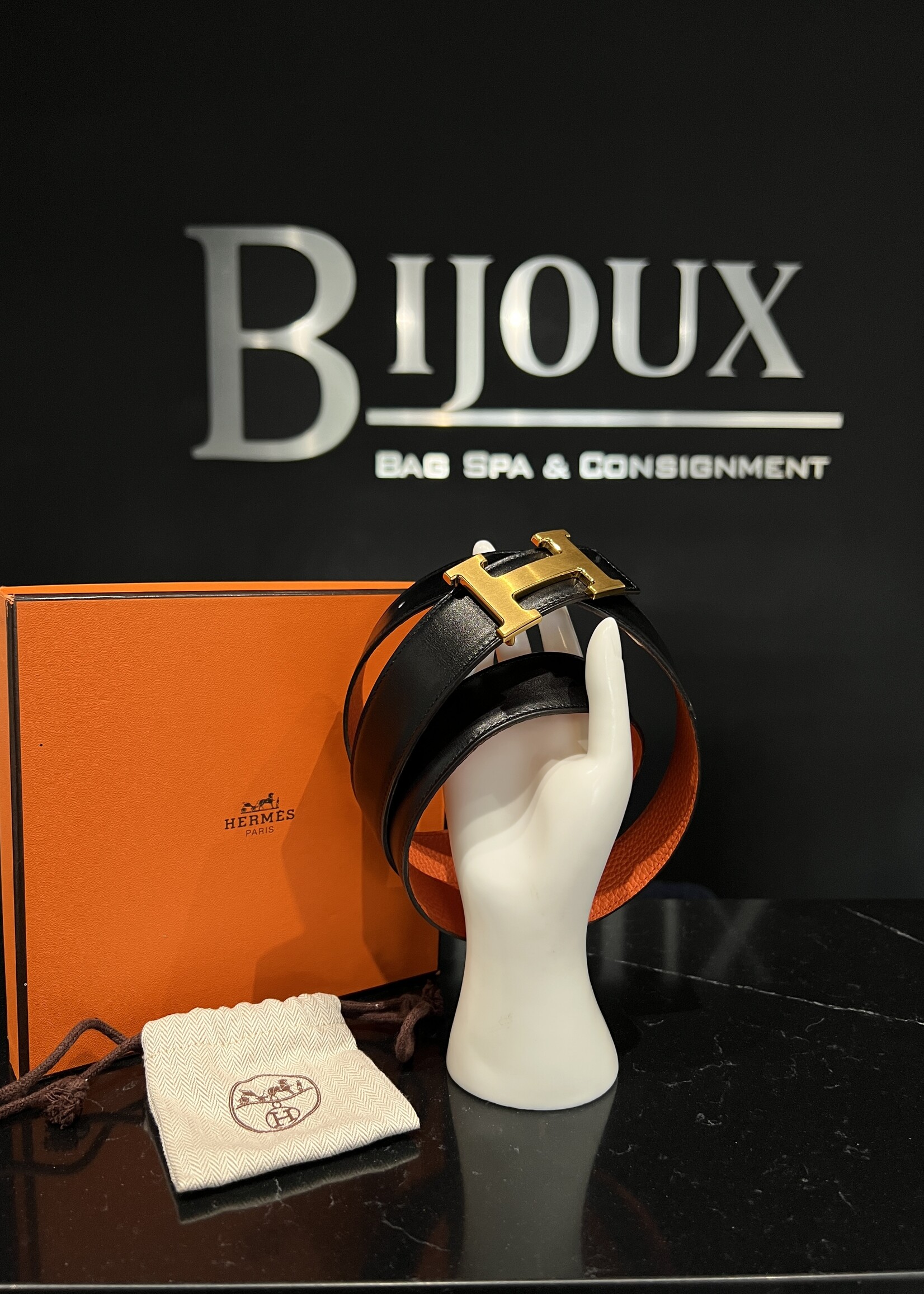 Hermes SOLD- Hermes Box Togo H Belt 90