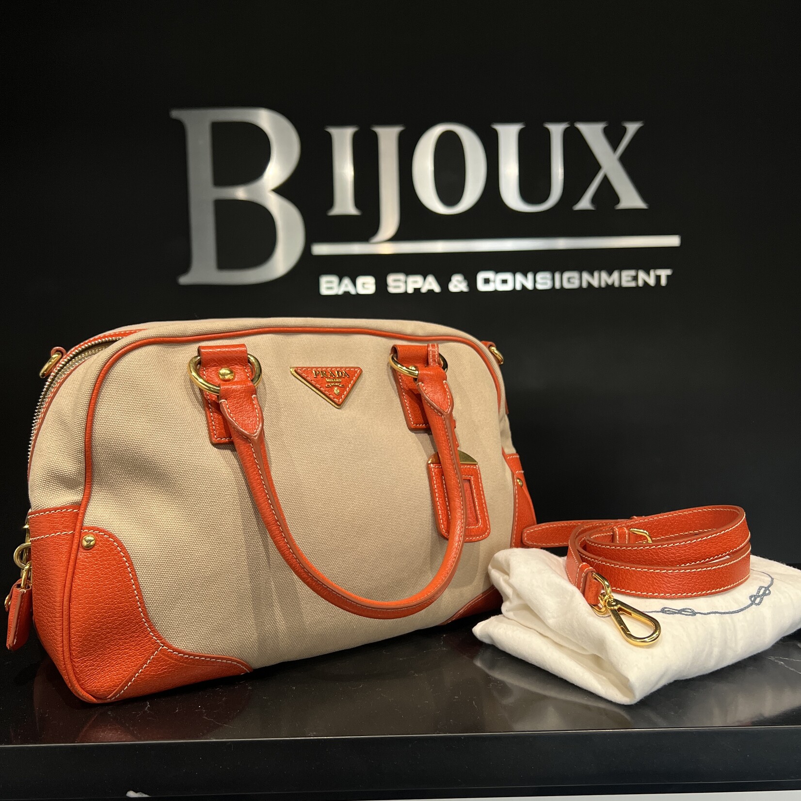 Prada SOLD - Prada Canvas Leather Trim Bauletto