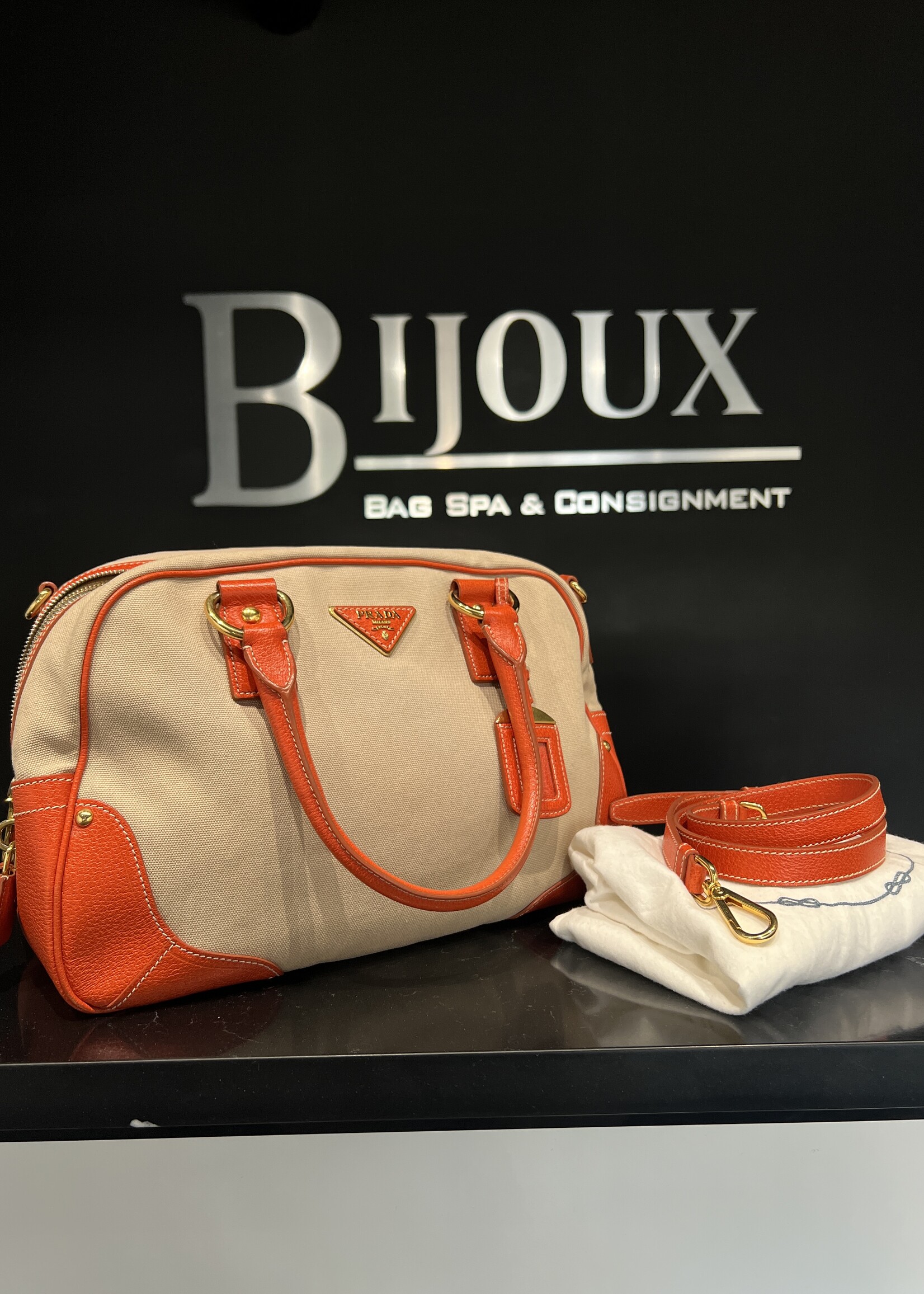 Prada SOLD - Prada Canvas Leather Trim Bauletto