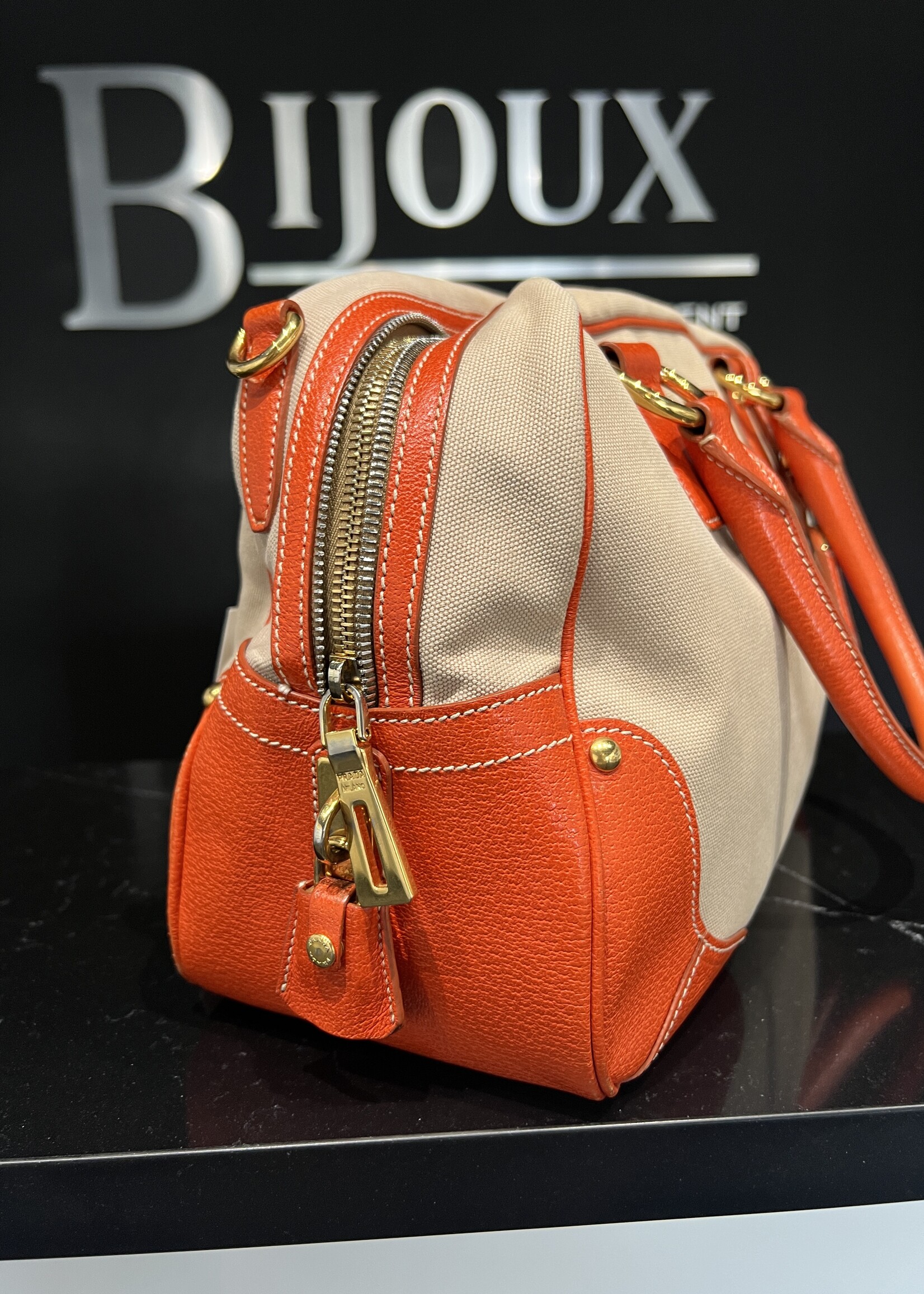 Prada SOLD - Prada Canvas Leather Trim Bauletto