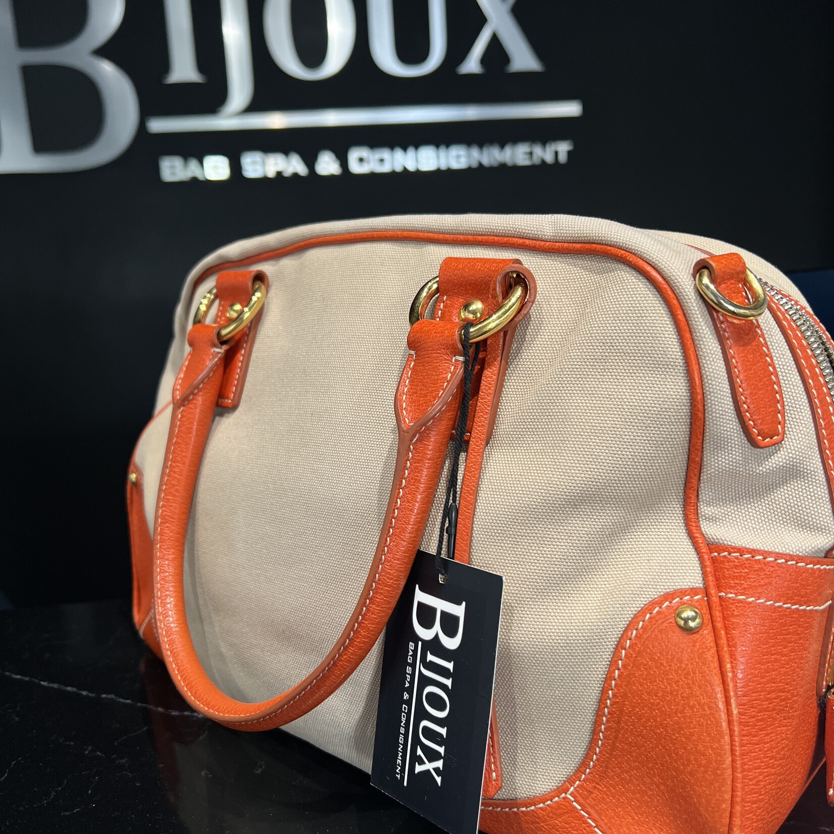 Prada SOLD - Prada Canvas Leather Trim Bauletto