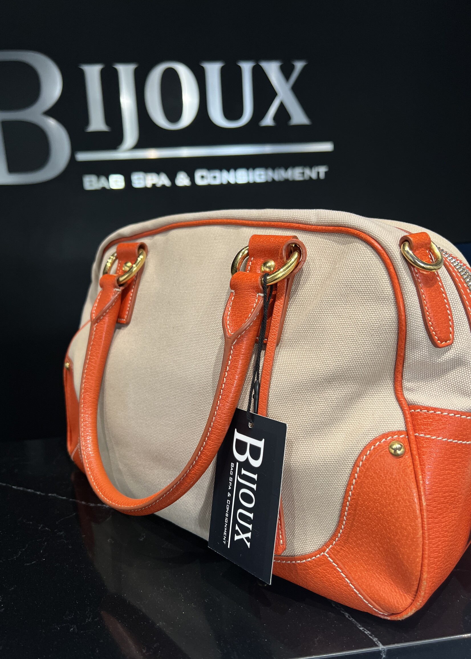 Prada SOLD - Prada Canvas Leather Trim Bauletto