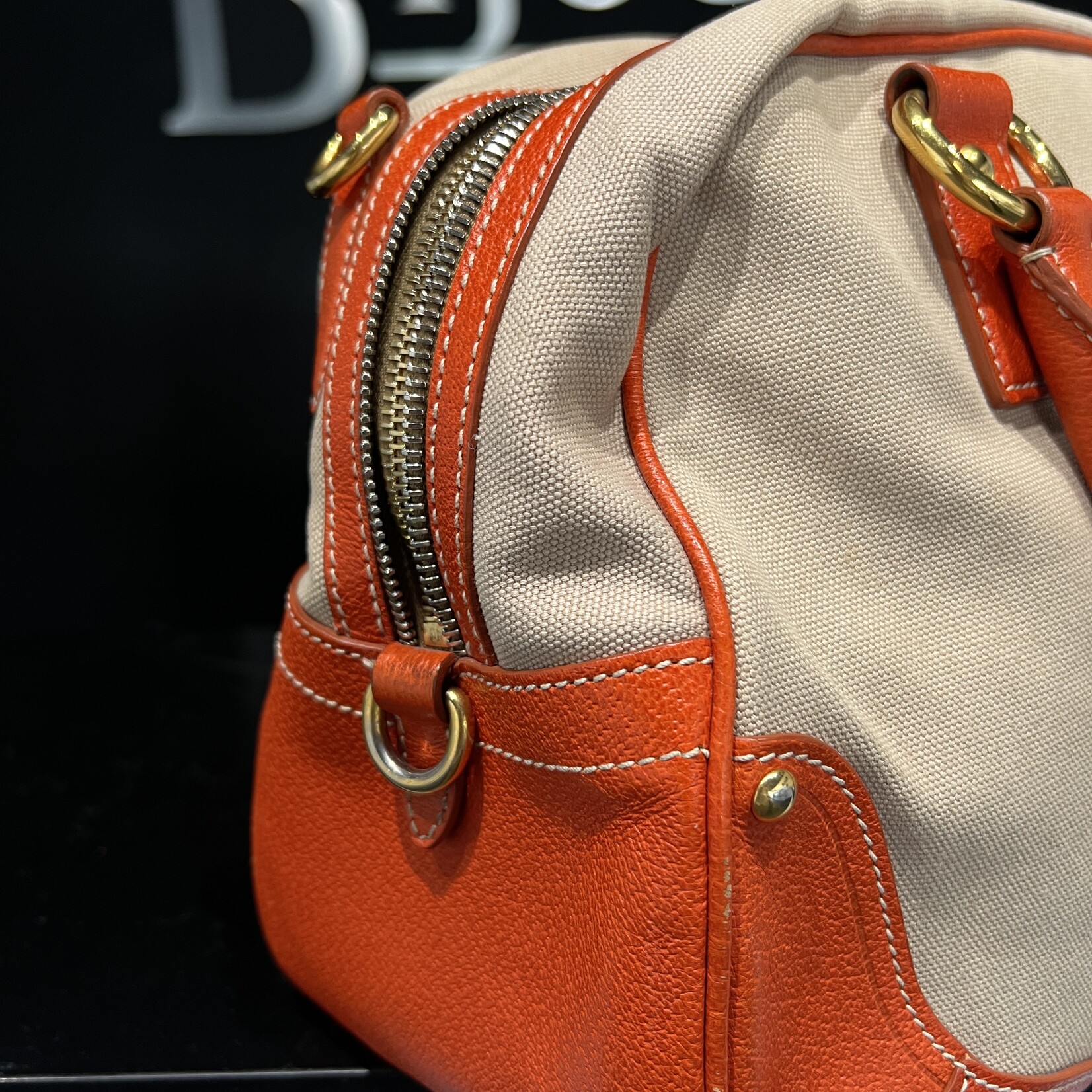 Prada SOLD - Prada Canvas Leather Trim Bauletto