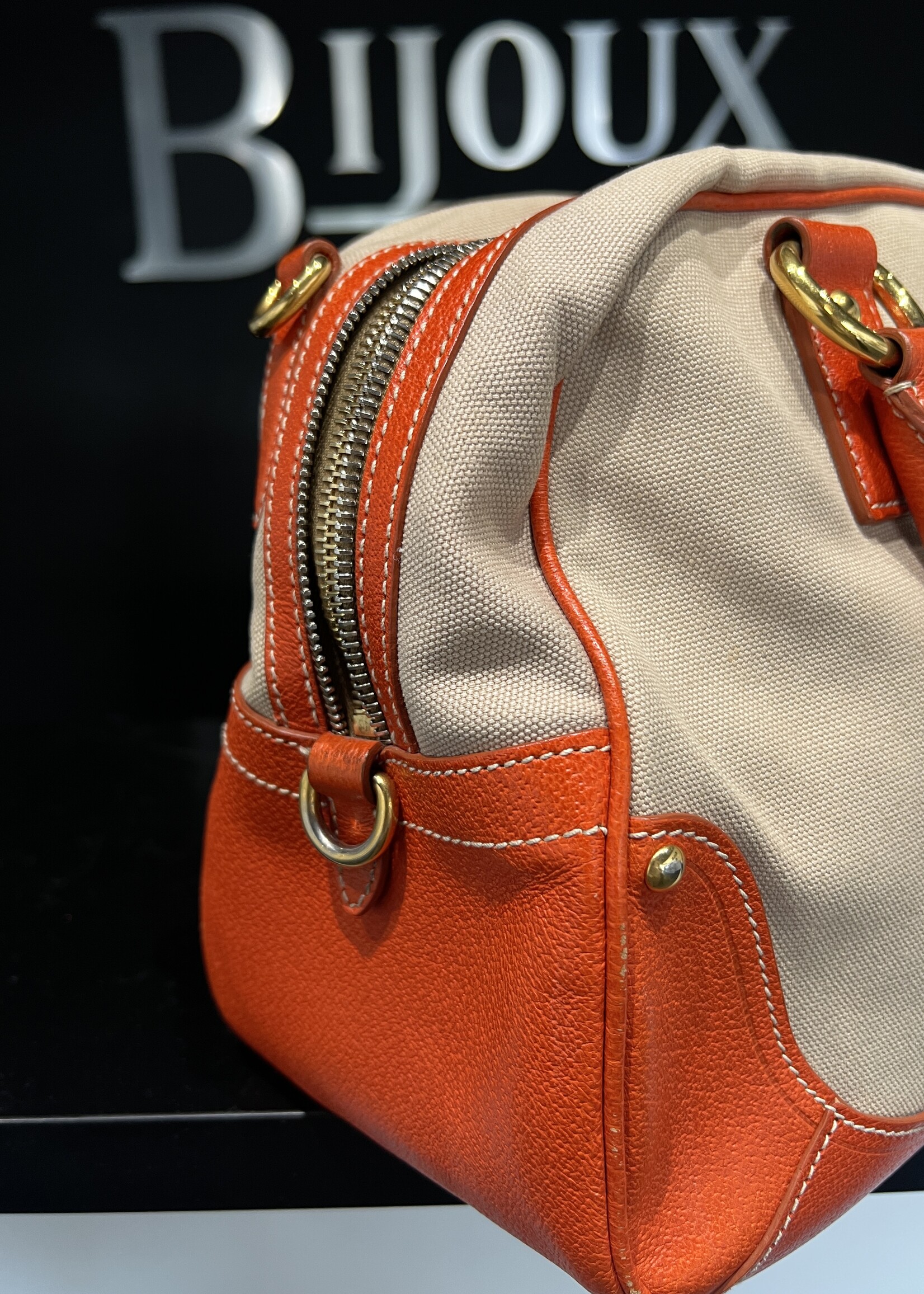 Prada SOLD - Prada Canvas Leather Trim Bauletto