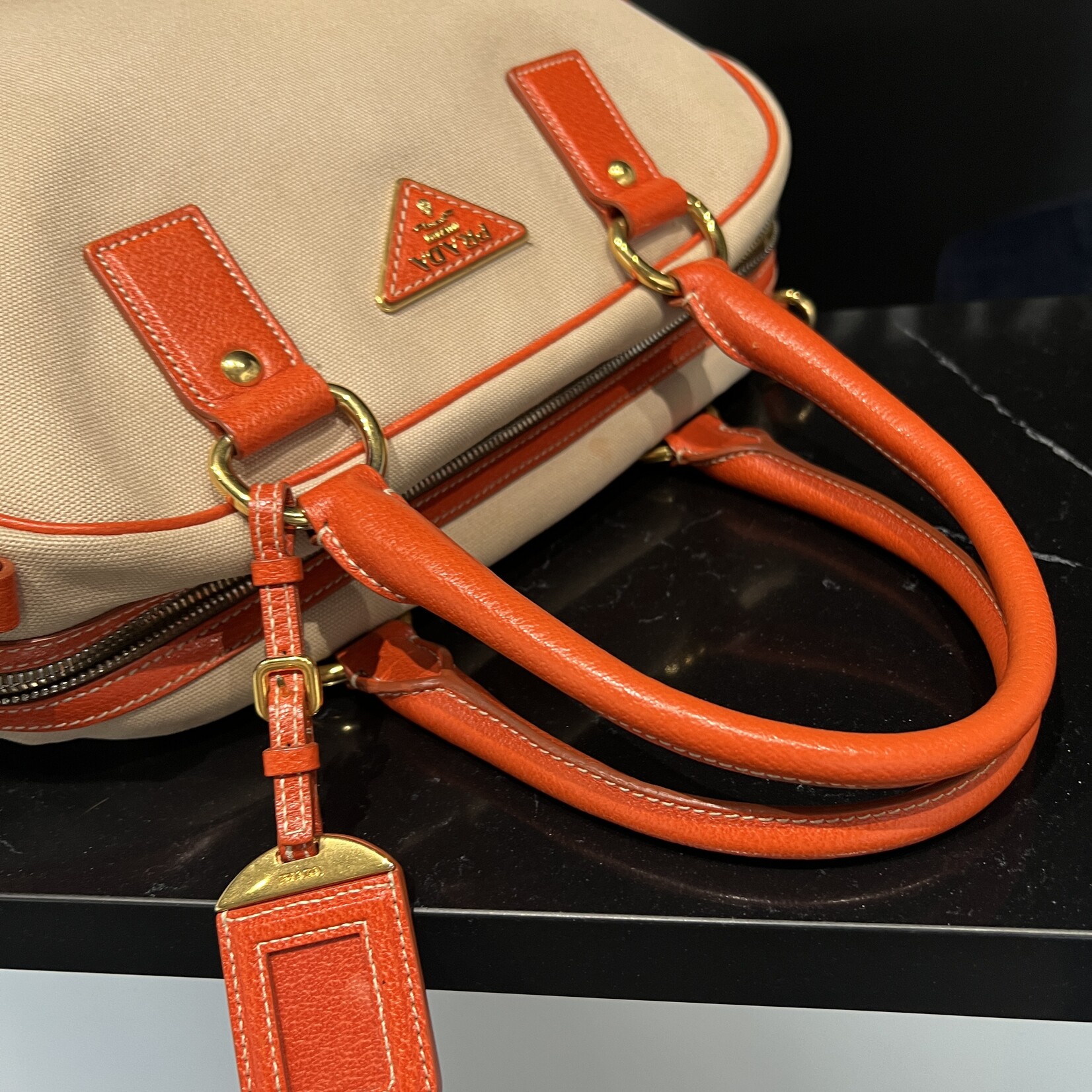 Prada SOLD - Prada Canvas Leather Trim Bauletto
