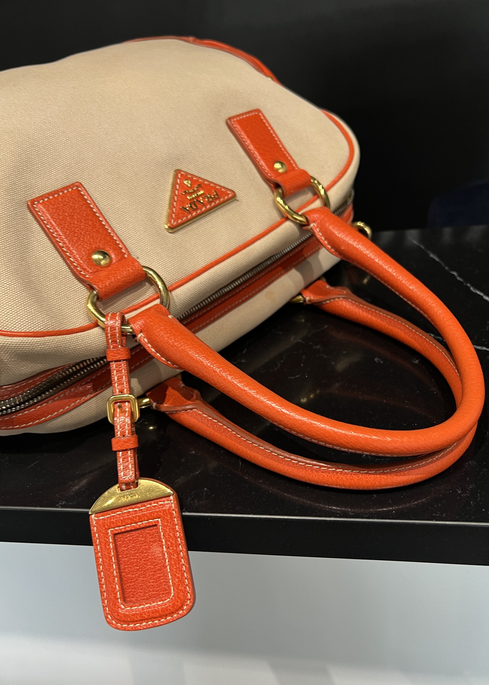 Prada SOLD - Prada Canvas Leather Trim Bauletto