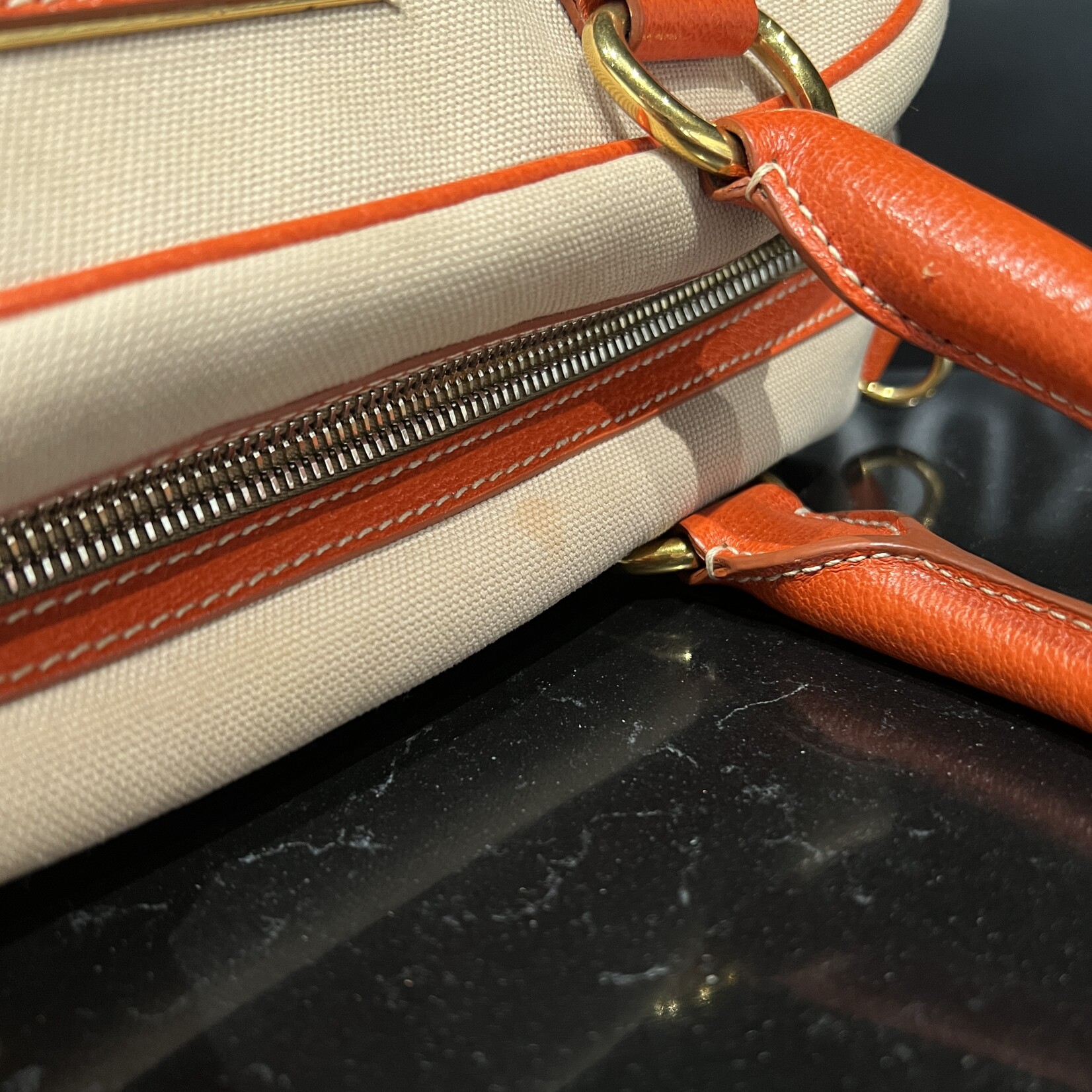 Prada SOLD - Prada Canvas Leather Trim Bauletto