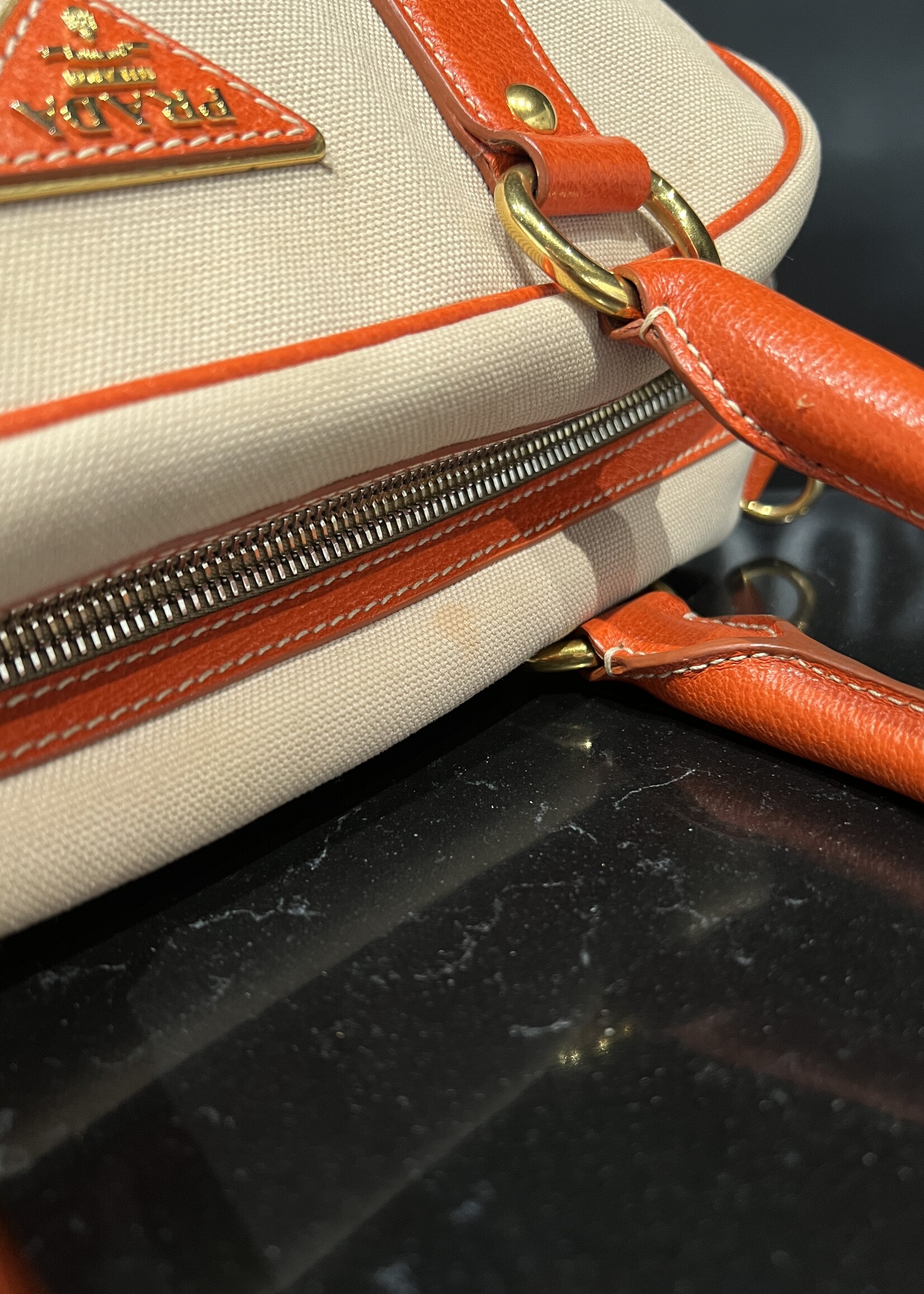 Prada SOLD - Prada Canvas Leather Trim Bauletto