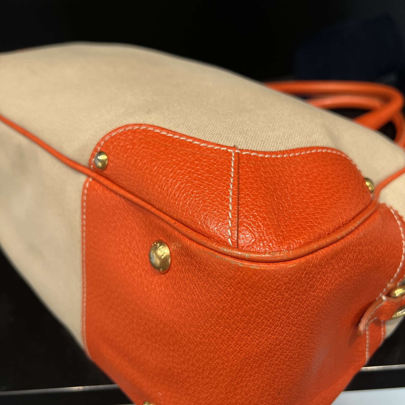 Prada SOLD - Prada Canvas Leather Trim Bauletto