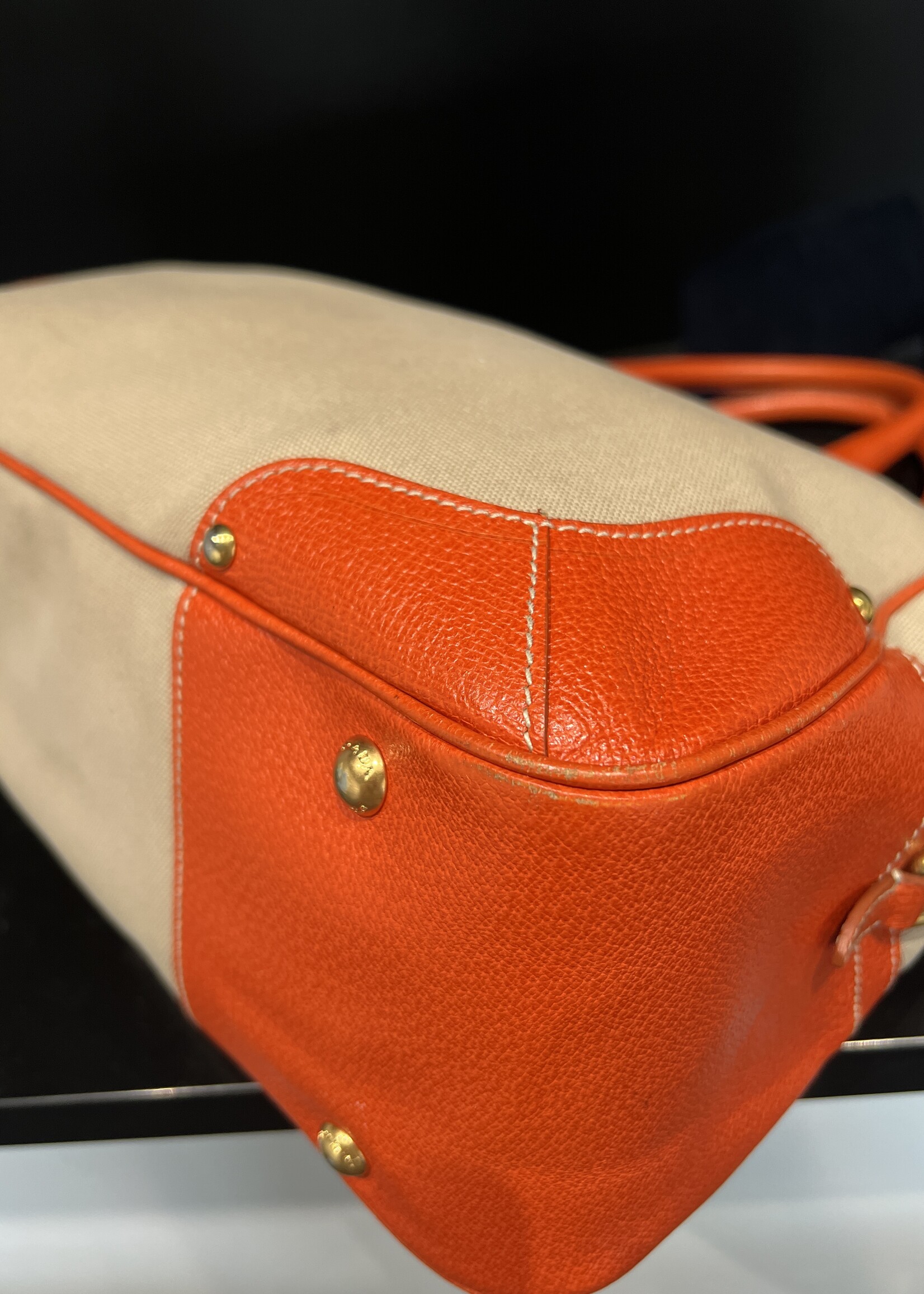 Prada SOLD - Prada Canvas Leather Trim Bauletto