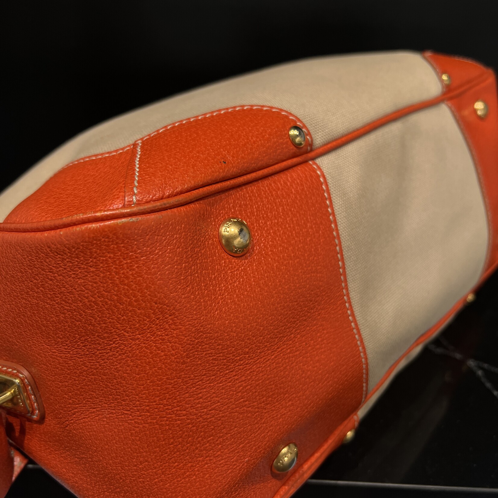 Prada SOLD - Prada Canvas Leather Trim Bauletto