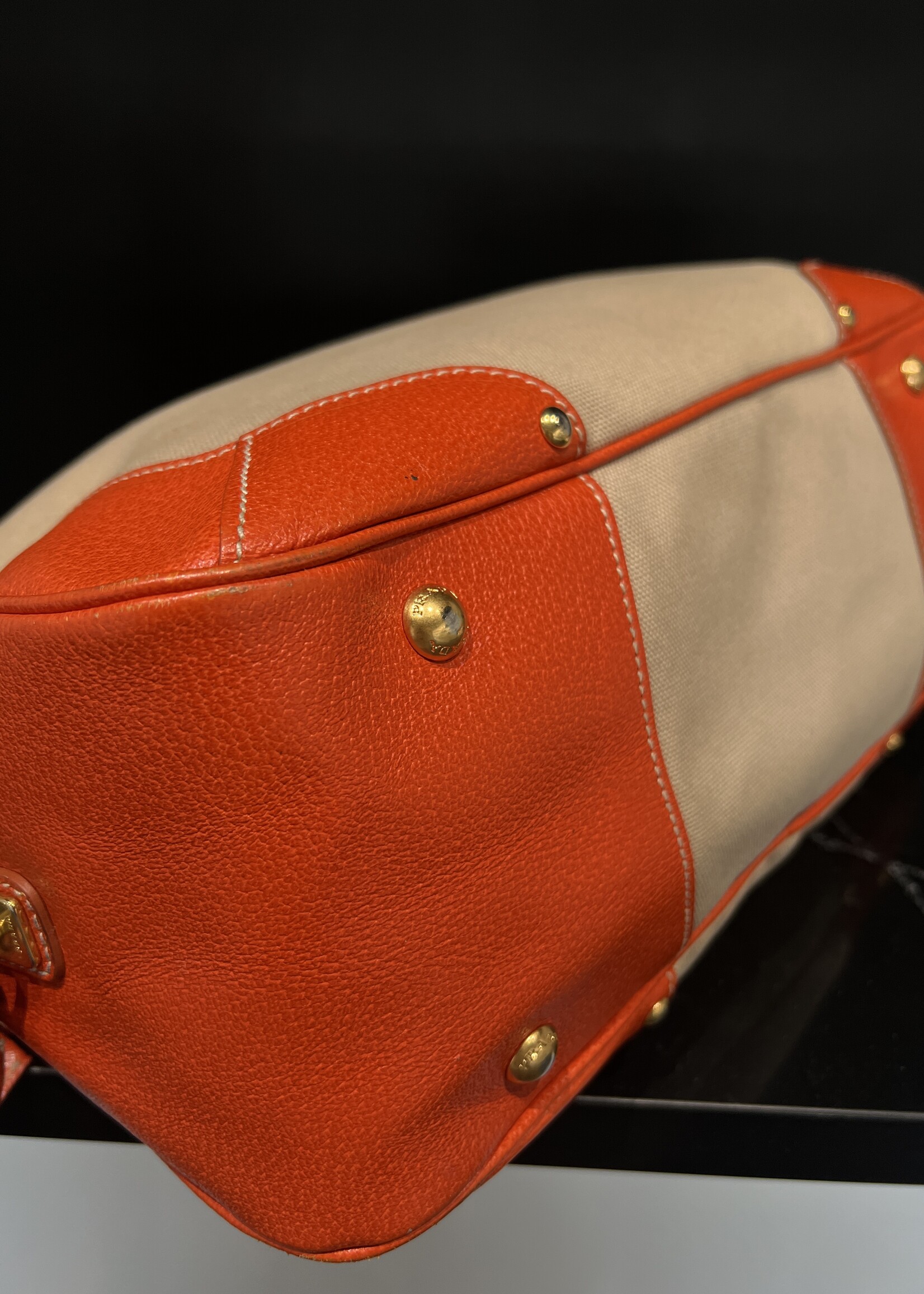 Prada SOLD - Prada Canvas Leather Trim Bauletto