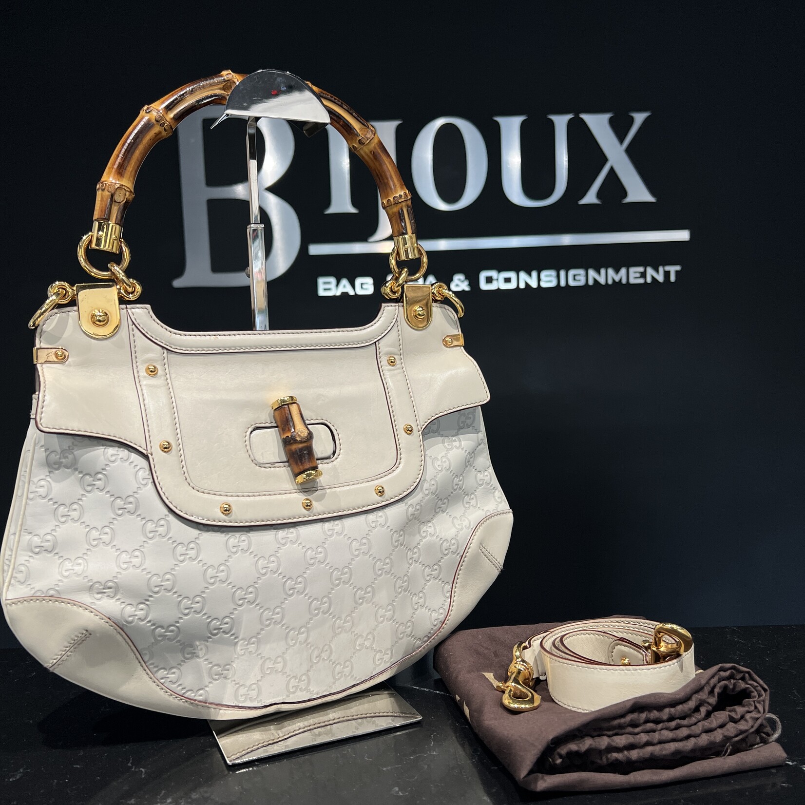 Gucci Gucci Monogram Peggy Bamboo Top Handle Bag