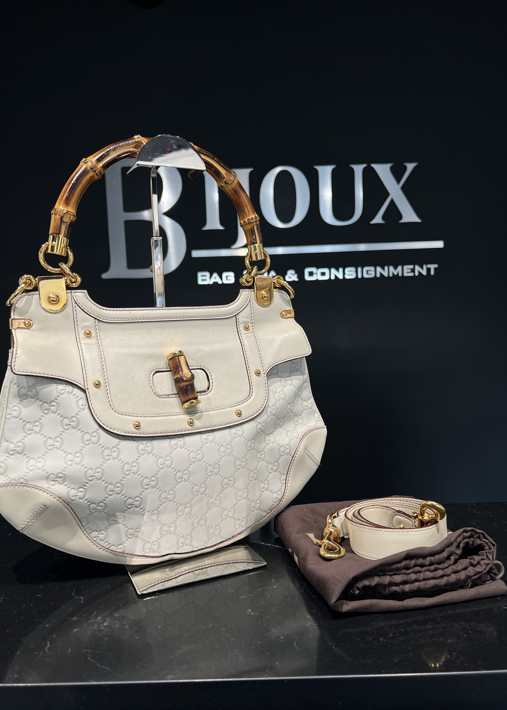 Gucci Gucci Monogram Peggy Bamboo Top Handle Bag