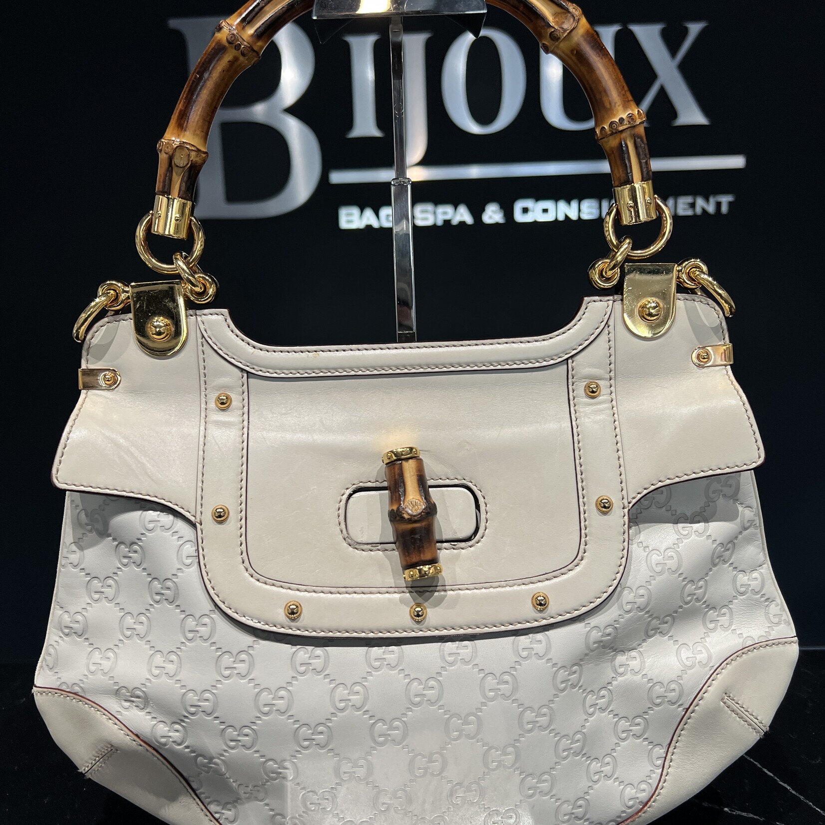 Gucci Gucci Monogram Peggy Bamboo Top Handle Bag