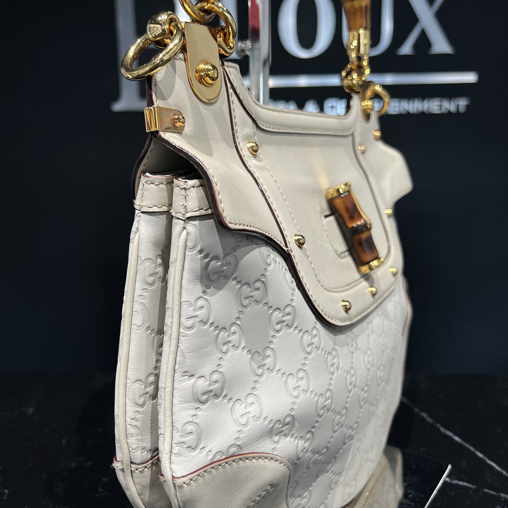 Gucci Gucci Monogram Peggy Bamboo Top Handle Bag