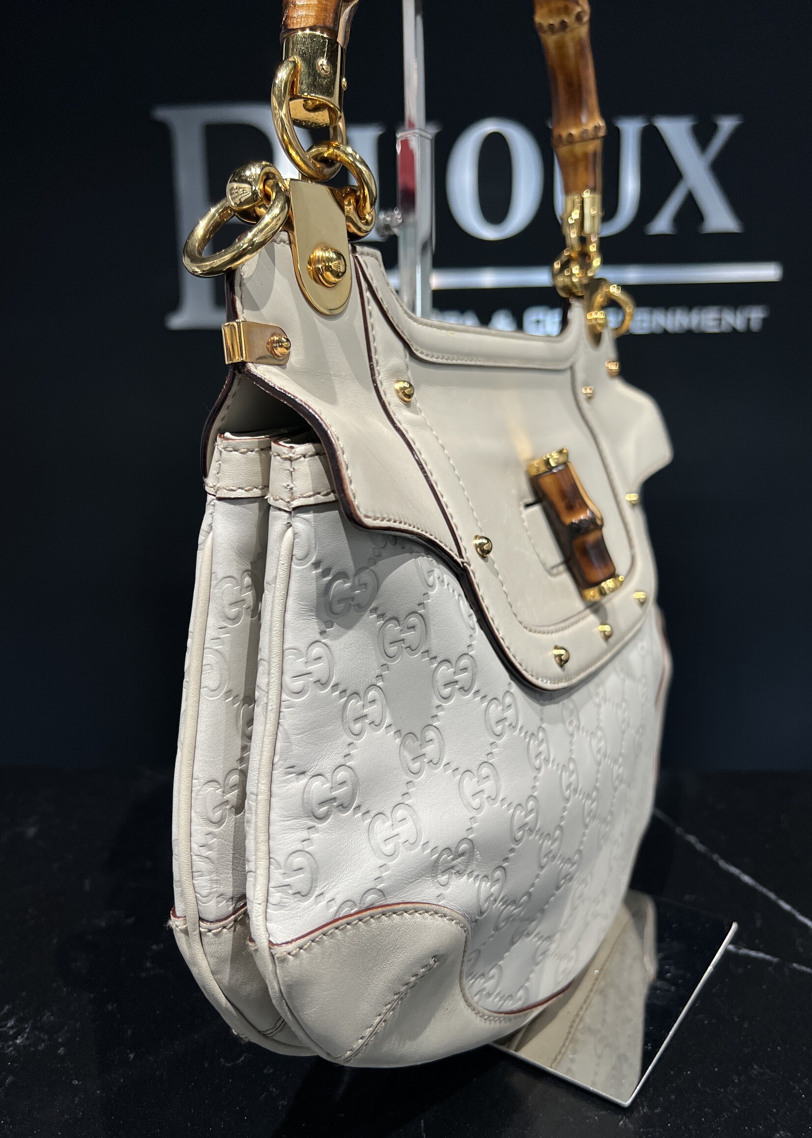 Gucci SOLD- Gucci Monogram Peggy Bamboo Top Handle Bag
