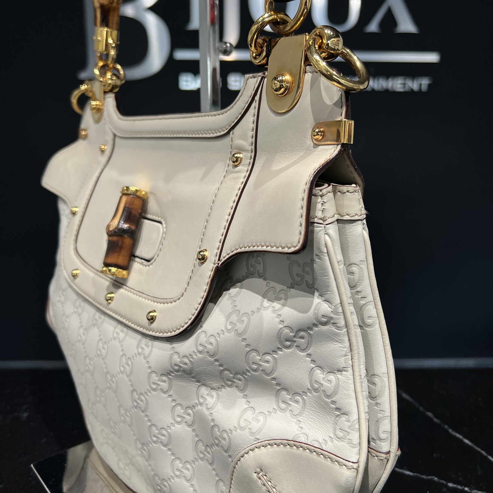 Gucci Gucci Monogram Peggy Bamboo Top Handle Bag