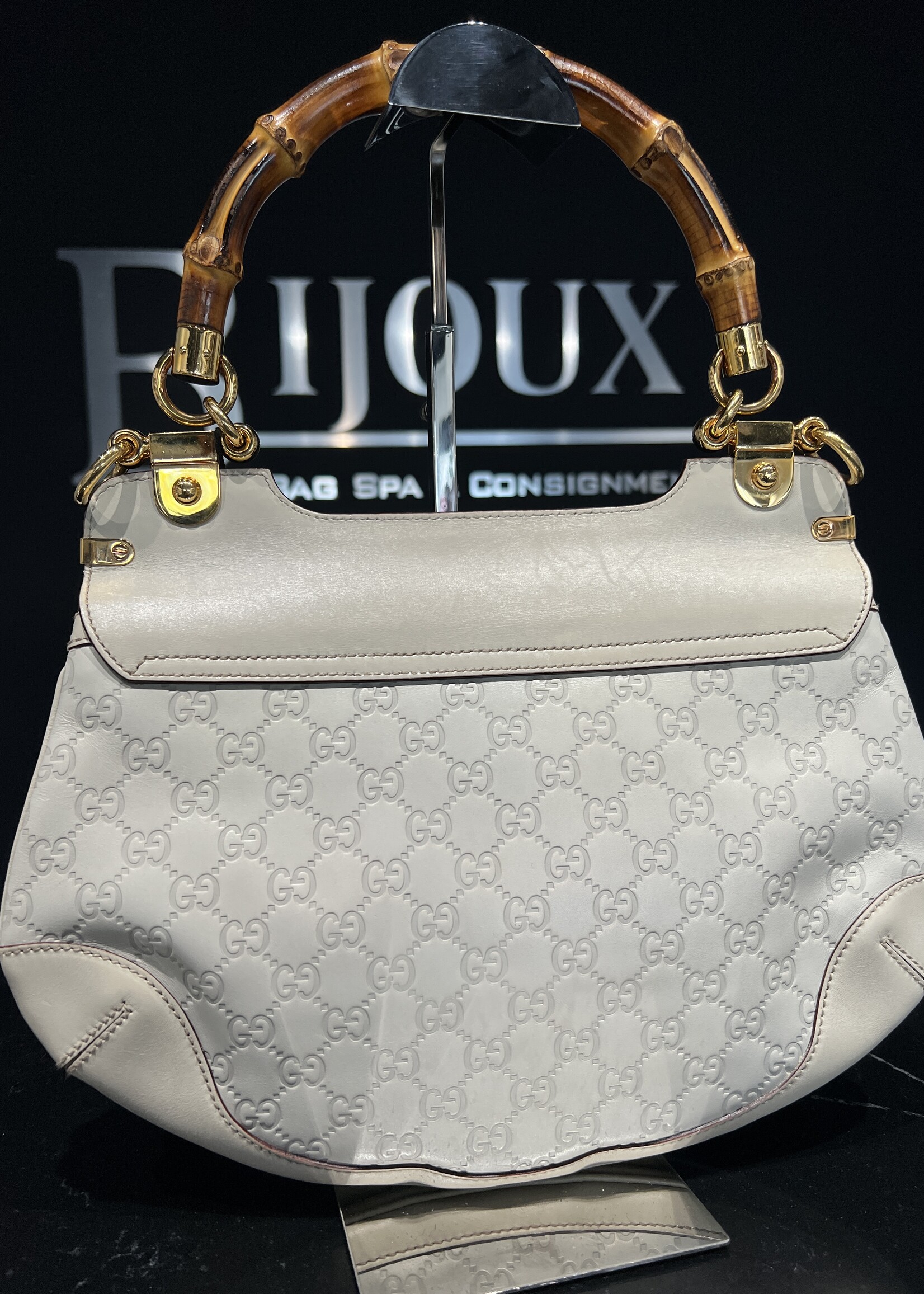 Gucci SOLD- Gucci Monogram Peggy Bamboo Top Handle Bag