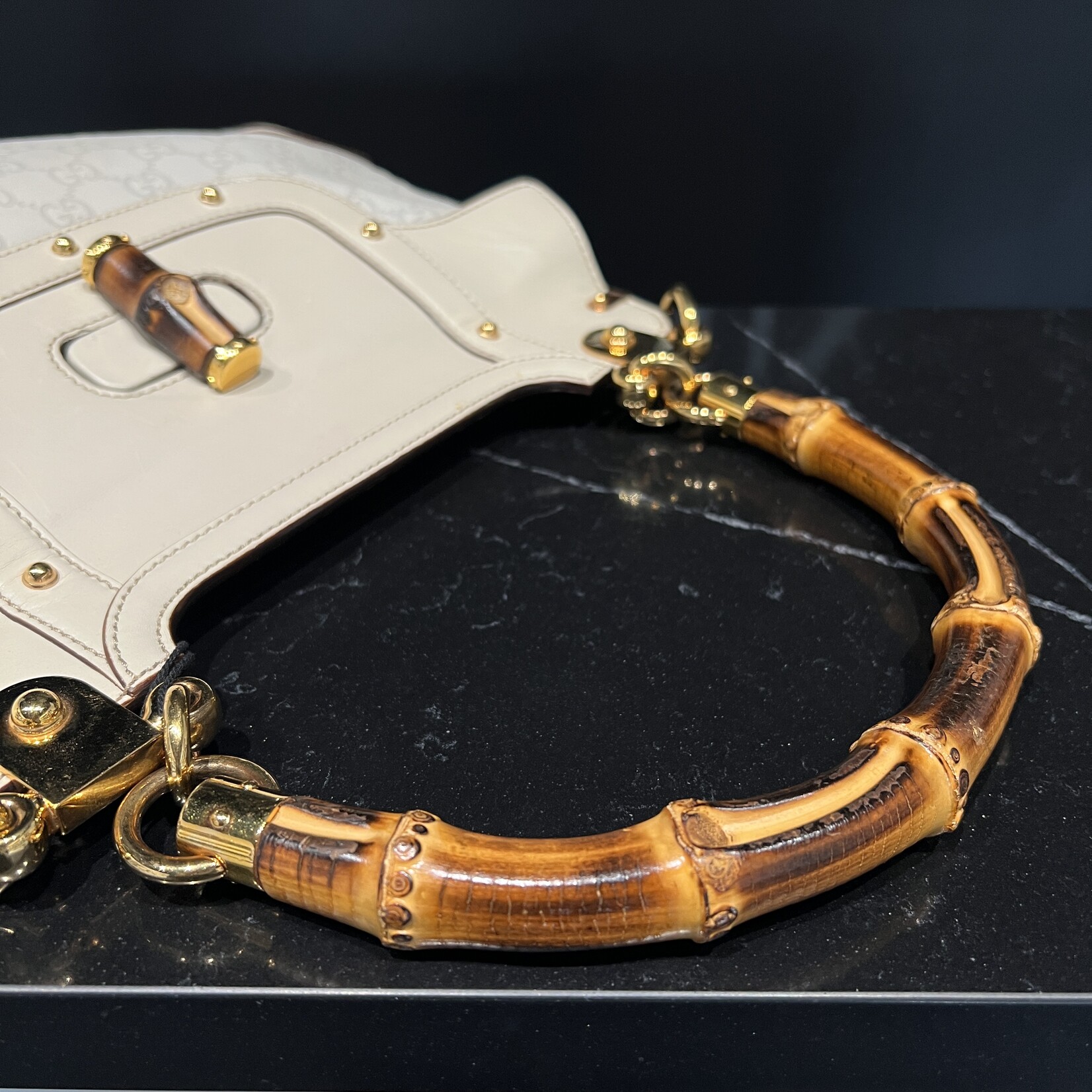 Gucci Gucci Monogram Peggy Bamboo Top Handle Bag