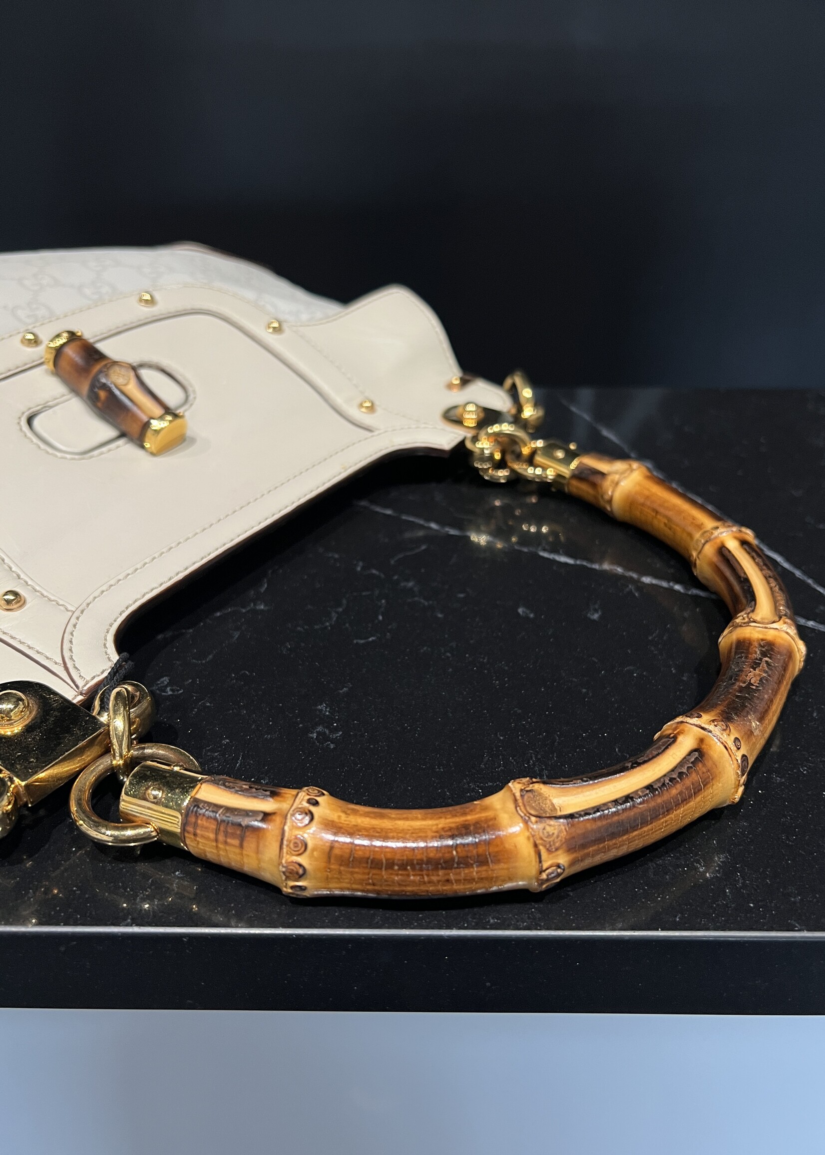 Gucci SOLD- Gucci Monogram Peggy Bamboo Top Handle Bag