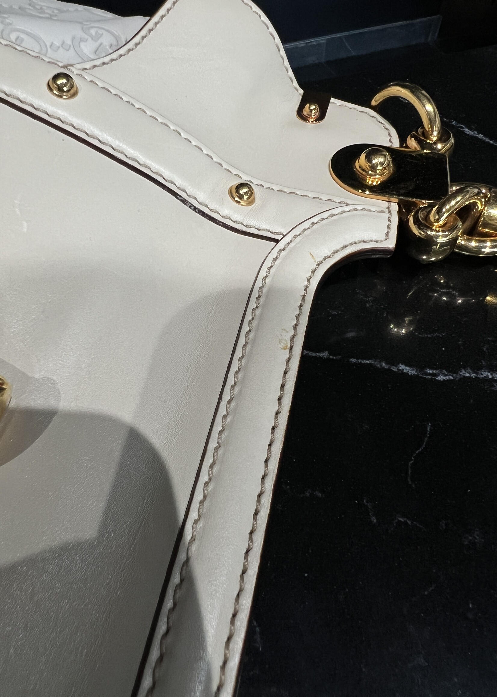 Gucci SOLD- Gucci Monogram Peggy Bamboo Top Handle Bag