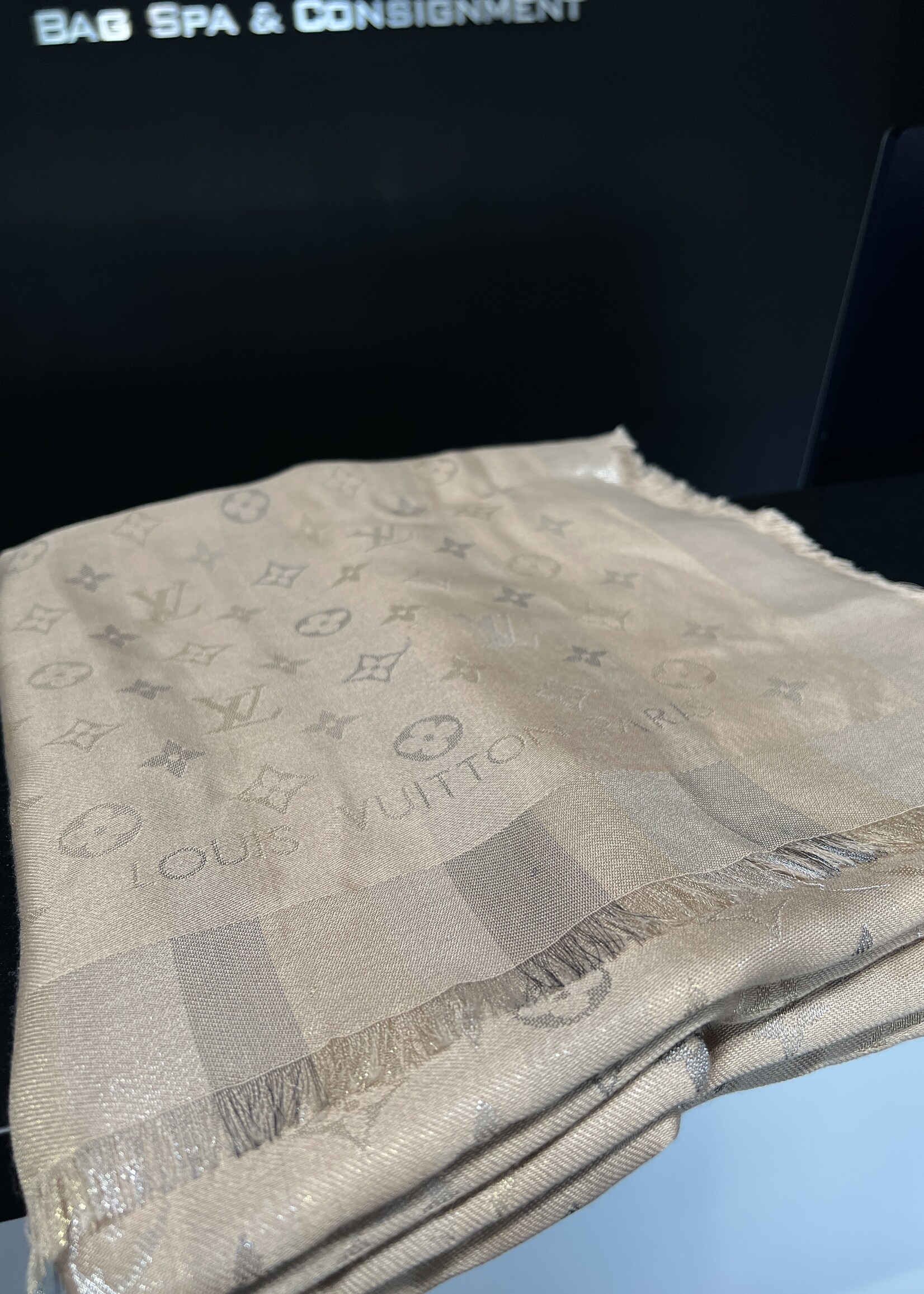 Louis Vuitton Louis Vuitton Silk Monogram Taupe Scarf