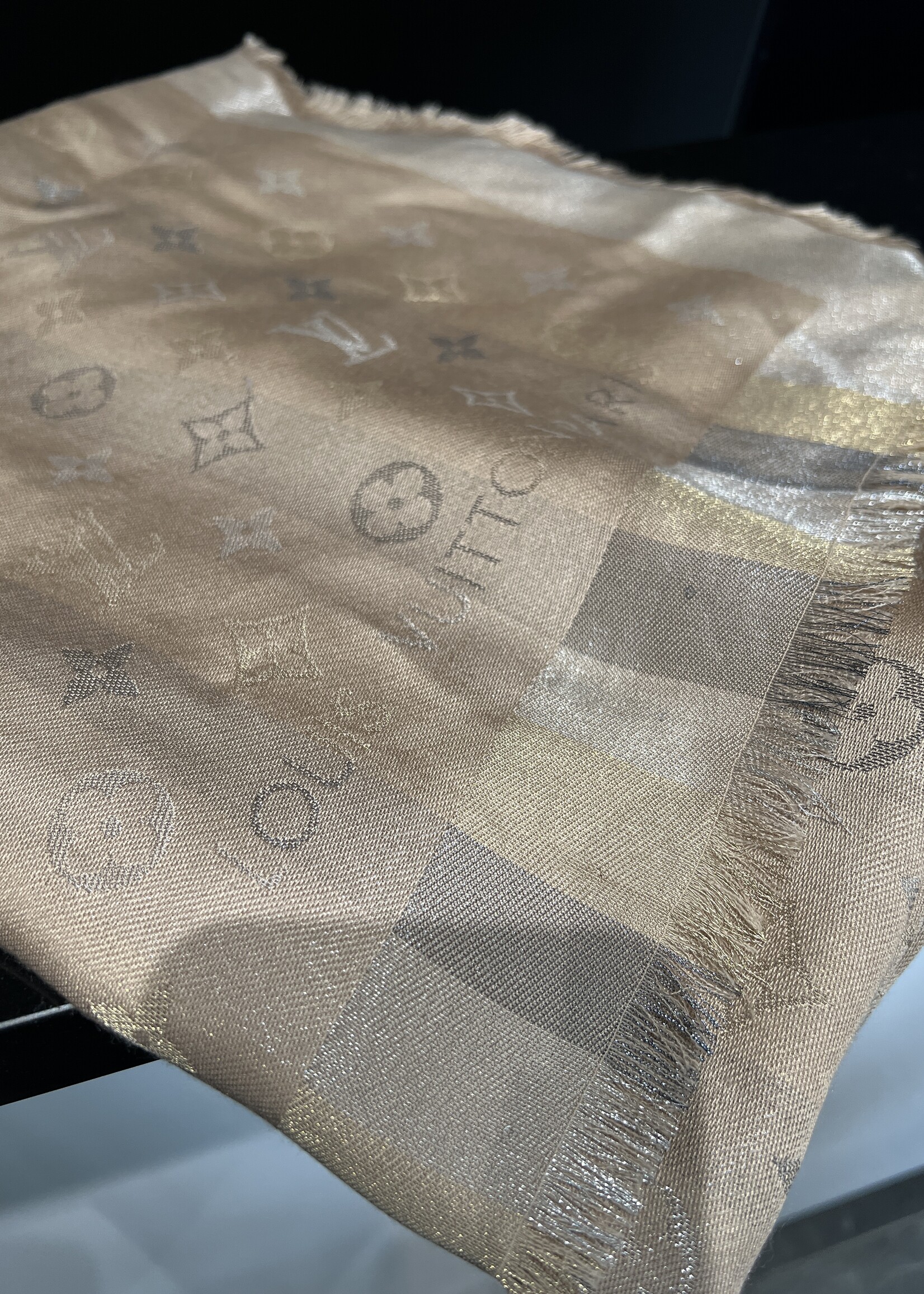 Louis Vuitton SOLD - Louis Vuitton Silk Monogram Taupe Scarf