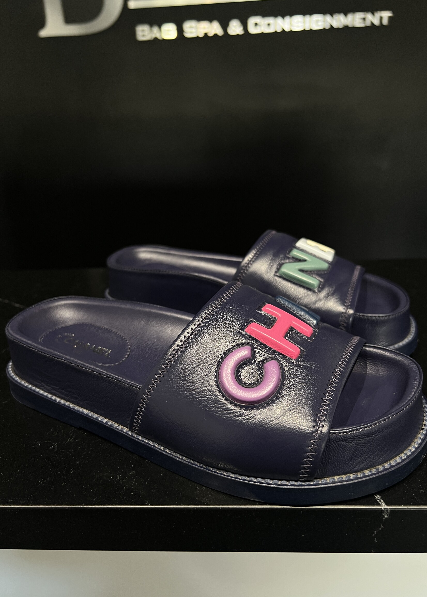 Chanel Chanel Leather Logo Sandals- 37