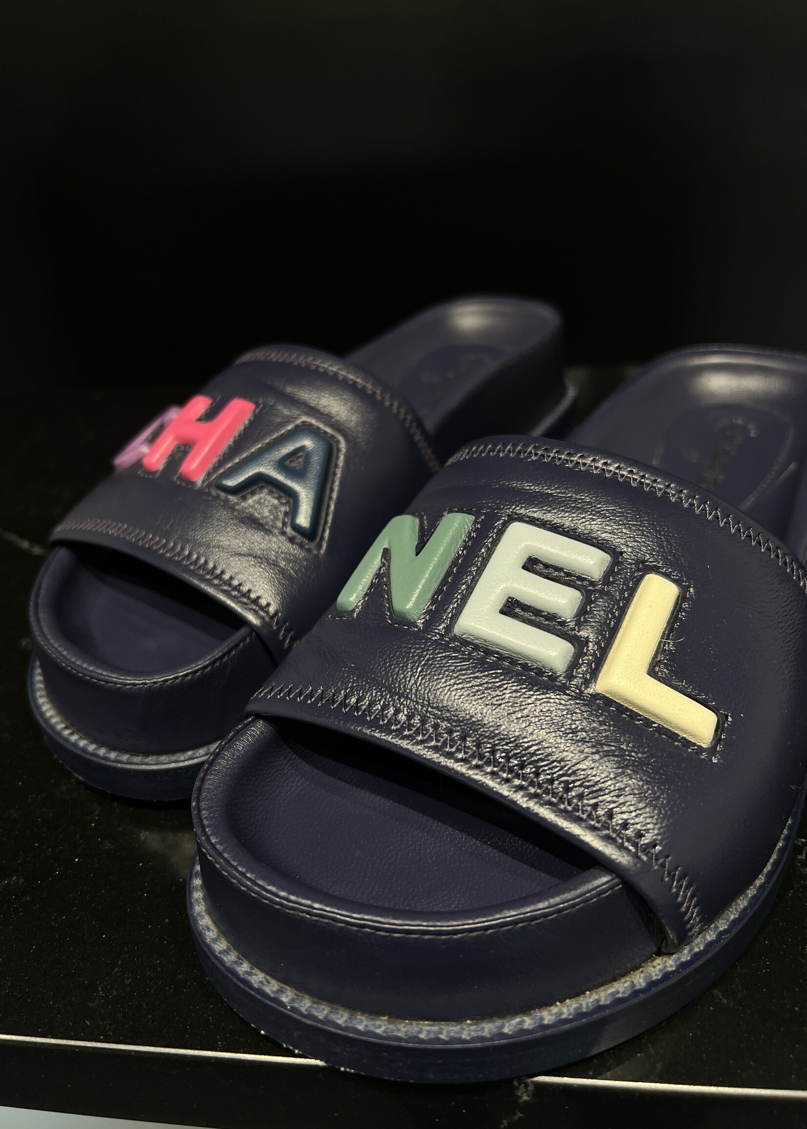 Chanel Chanel Leather Logo Sandals- 37