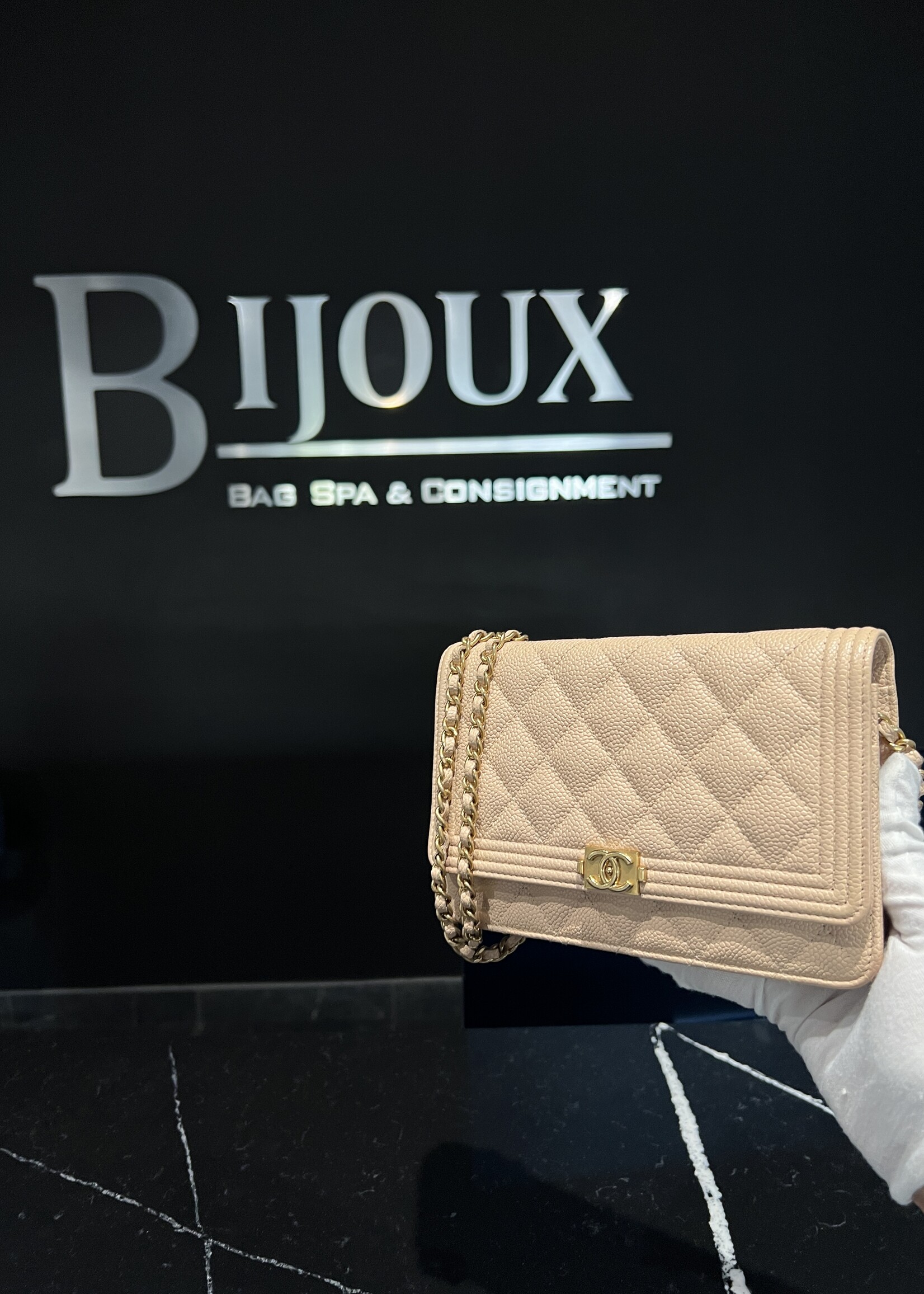 Chanel SOLD - Chanel Boy Wallet on Chain Biege