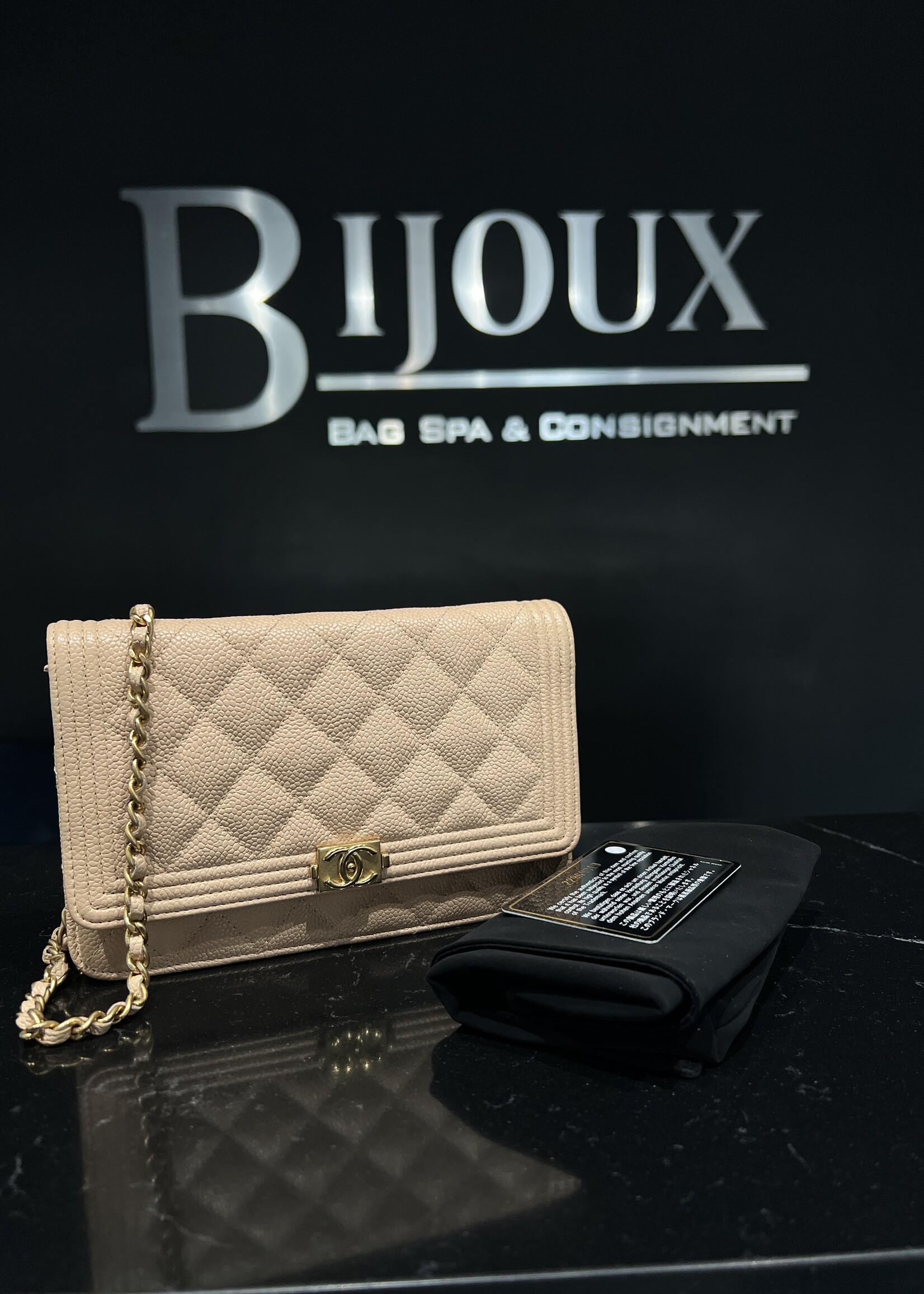 Chanel SOLD - Chanel Boy Wallet on Chain Biege