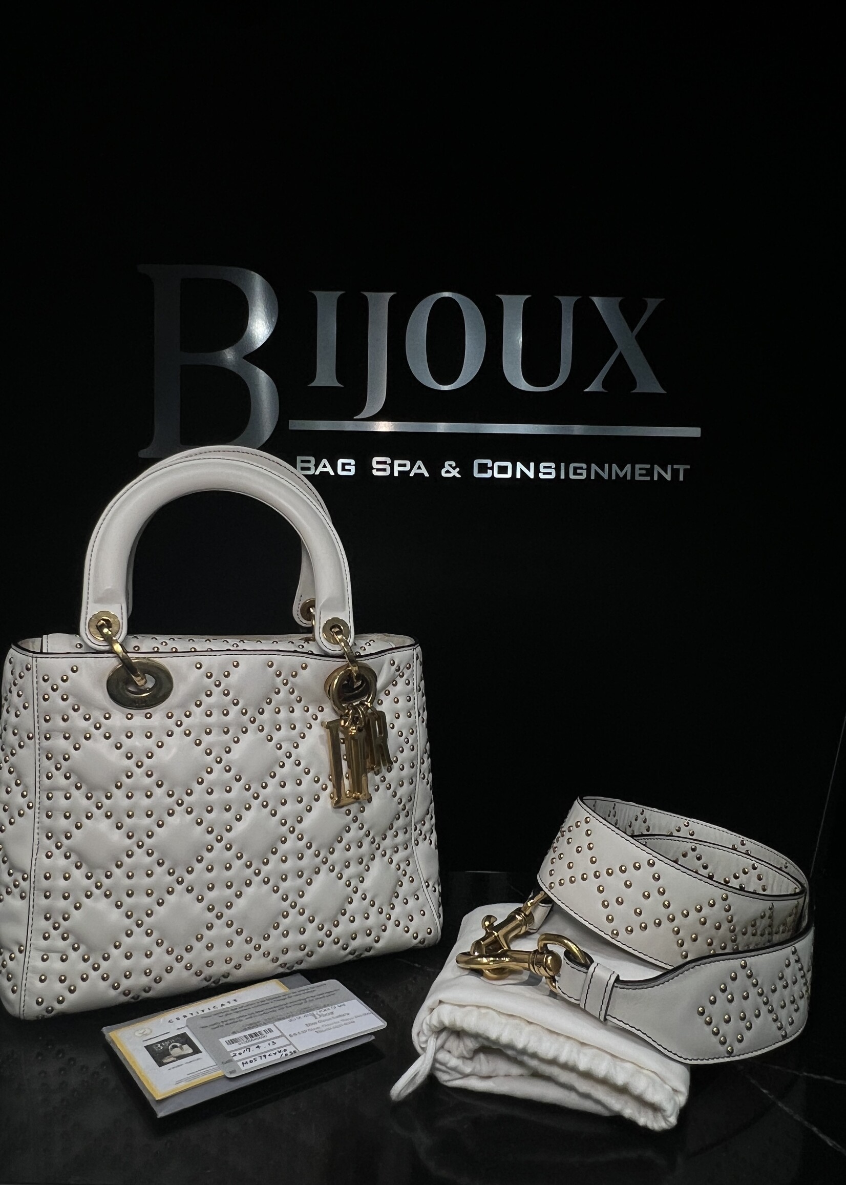 Christian Dior Christian Dior Lady Dior White Studded