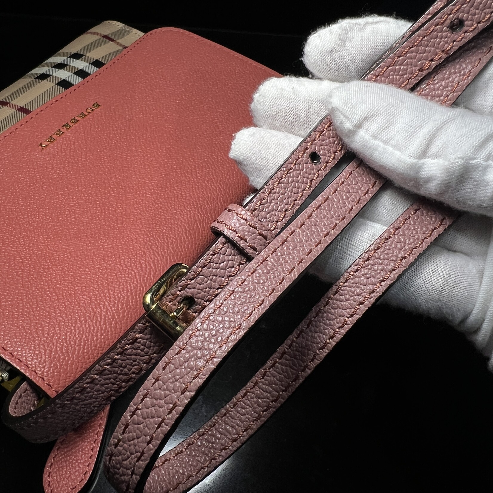 Burberry SOLD - Burberry Derby Haymarket Loxley Crossbody Pink