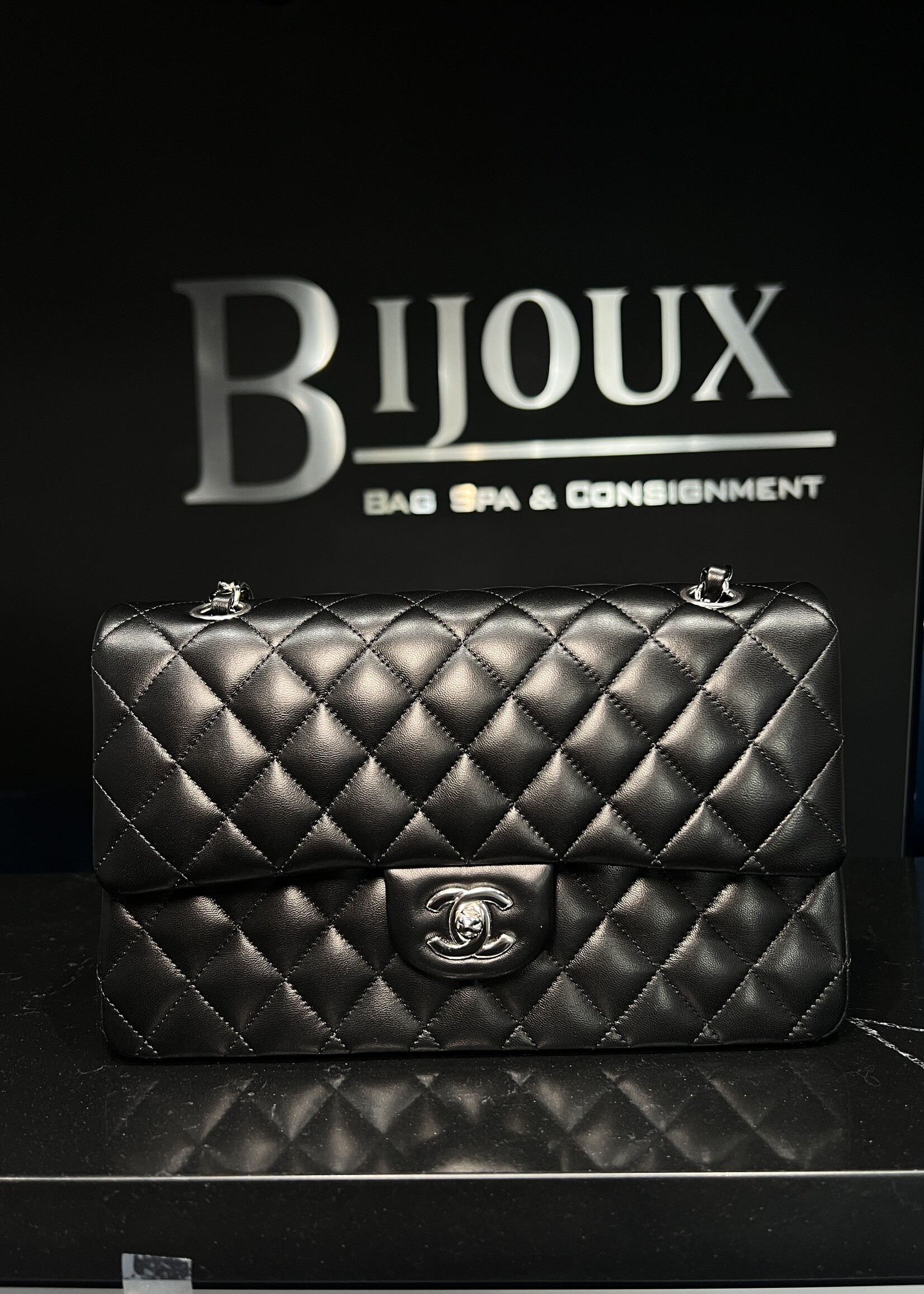 Chanel SOLD - Chanel Lambskin Medium Double Flap Black SHW