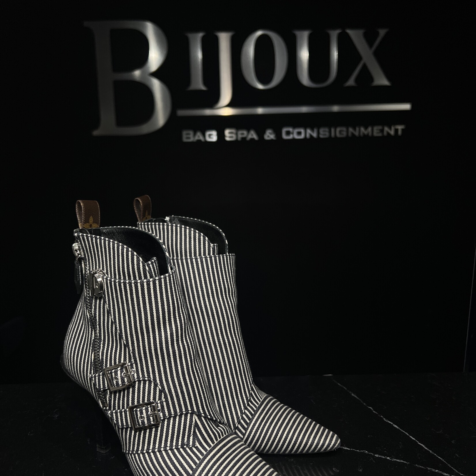 Louis Vuitton Louis Vuitton Canvas Stripped Janet Boots 38