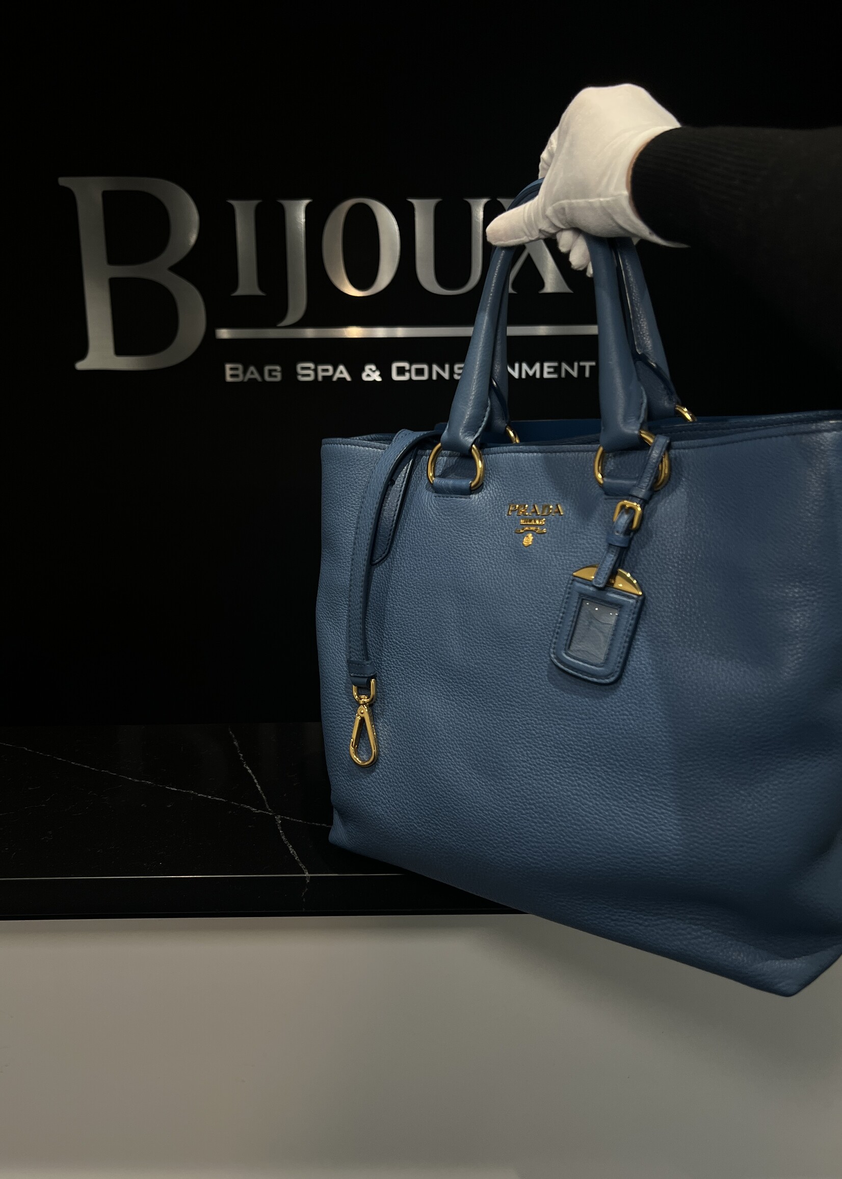 Prada Prada Vitello Daino Cobalto Tote