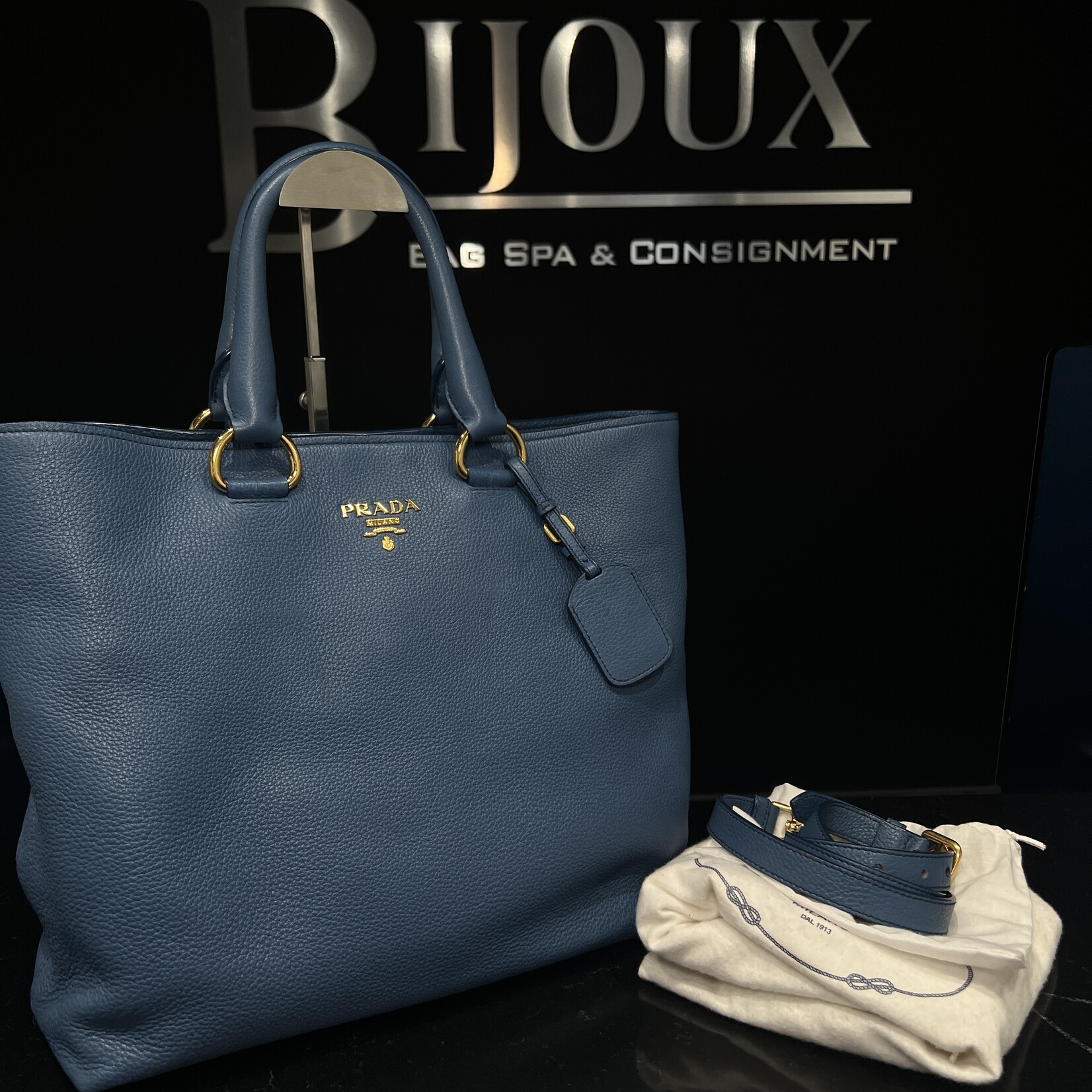 Prada Prada Vitello Daino Cobalto Tote