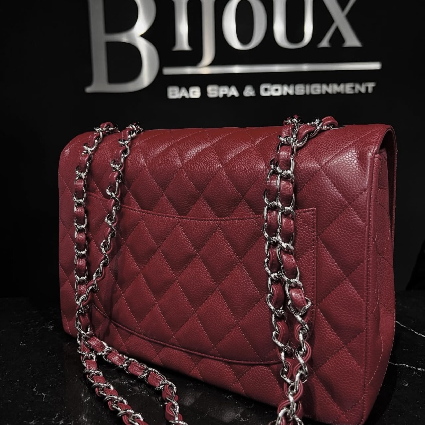 Chanel Chanel Burgundy Single Flap SHW Jumbo