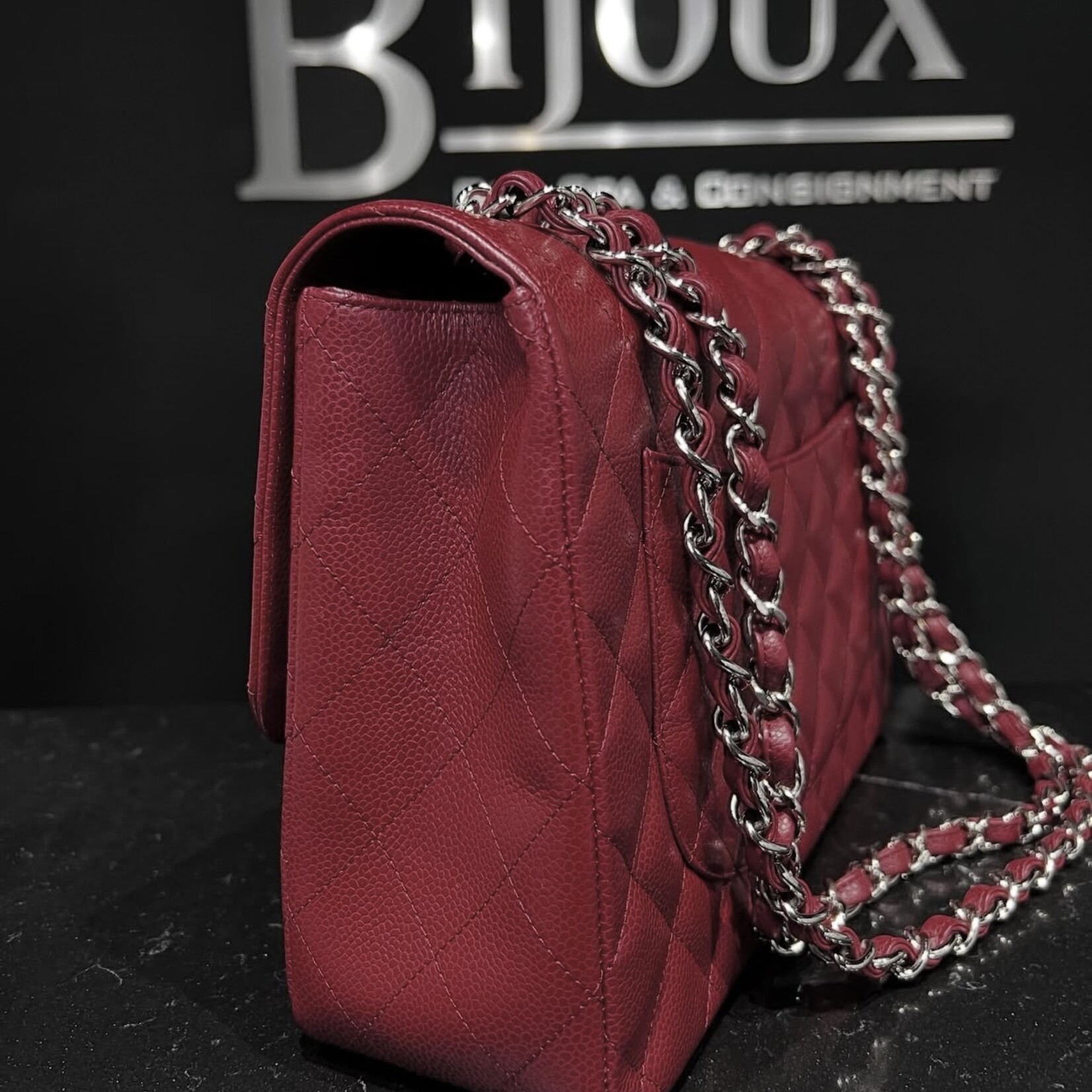 Chanel Chanel Burgundy Single Flap SHW Jumbo