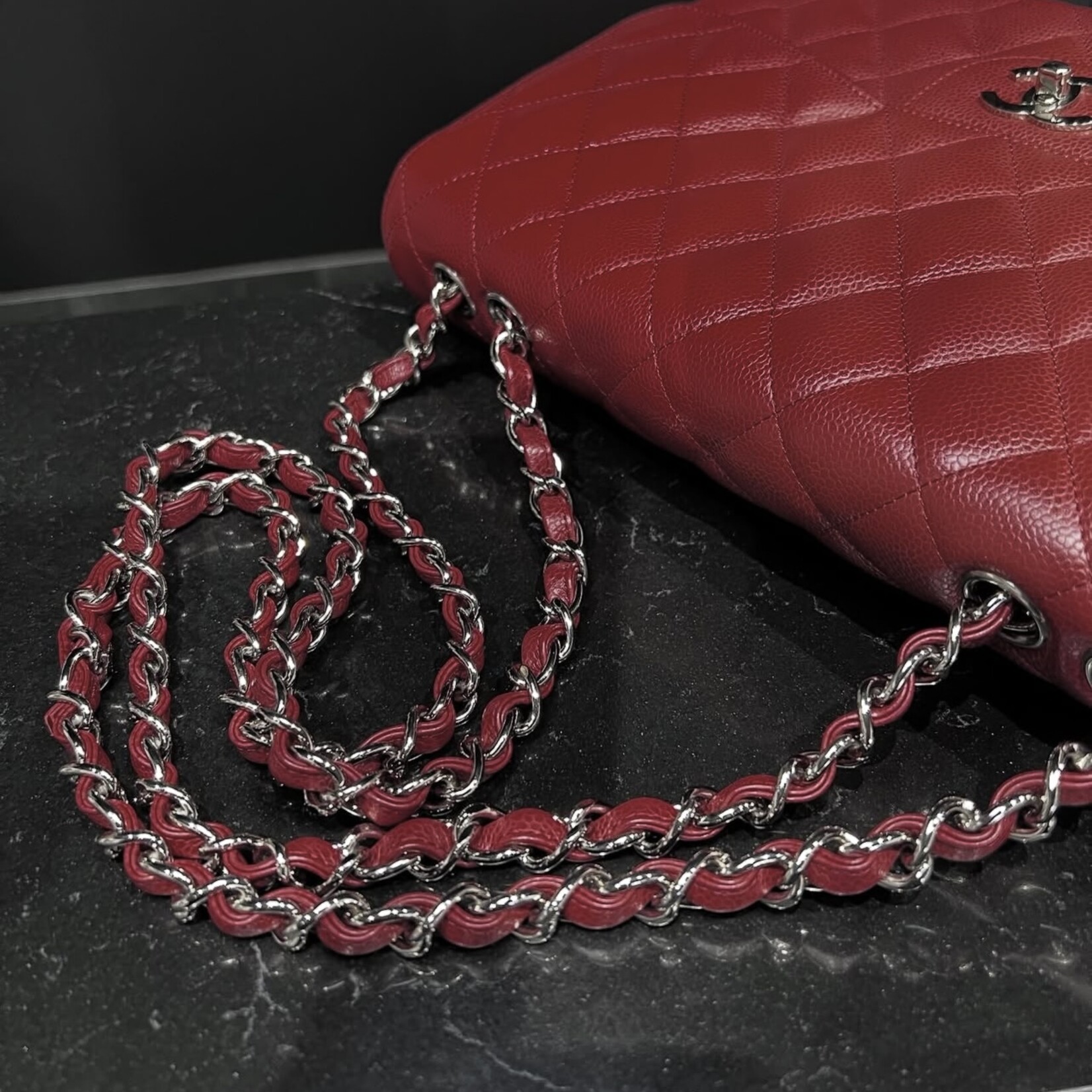 Chanel Chanel Burgundy Single Flap SHW Jumbo