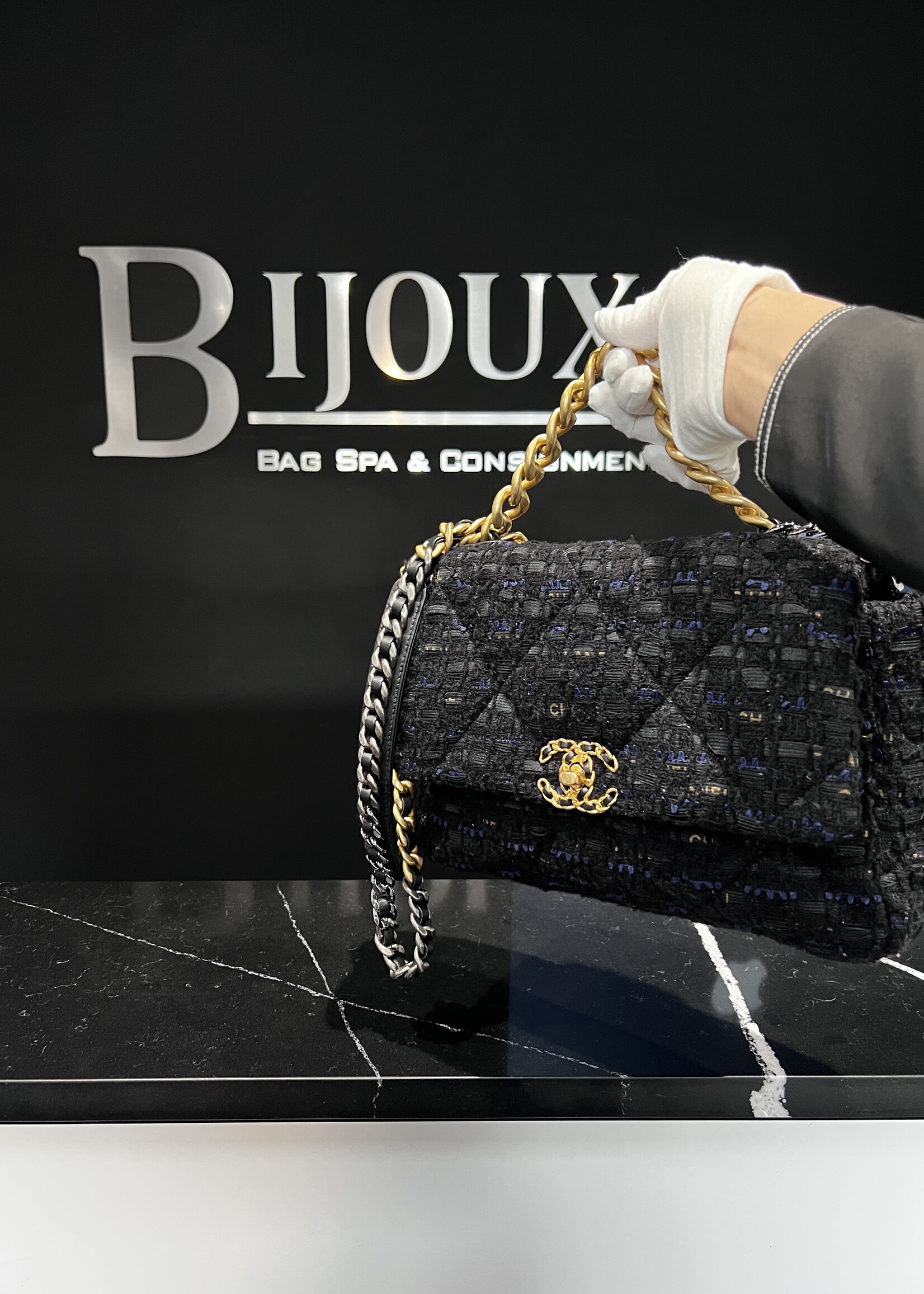 Chanel SOLD - Chanel Large Black Tweed 19 Flap Bag