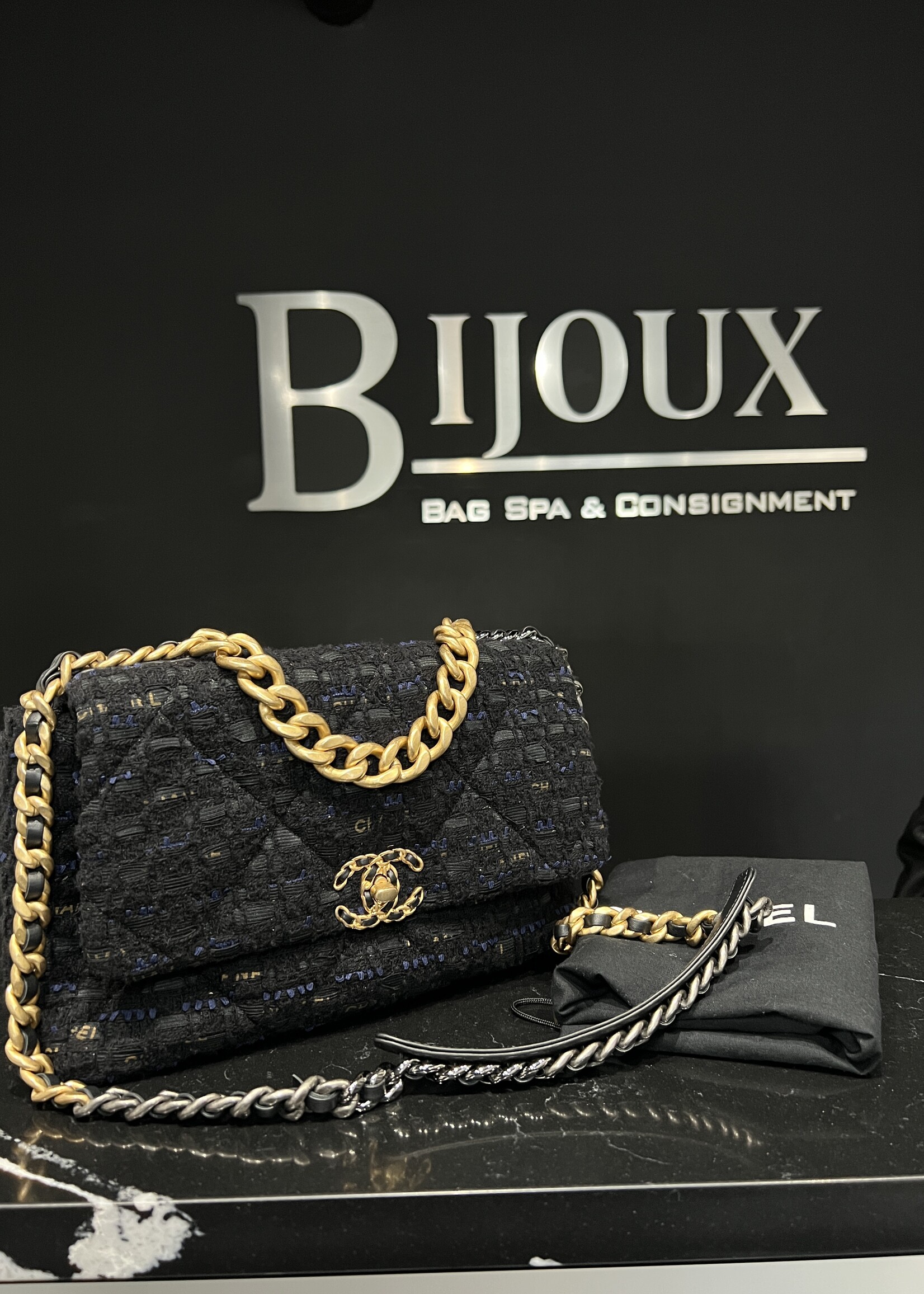 Chanel SOLD - Chanel Large Black Tweed 19 Flap Bag