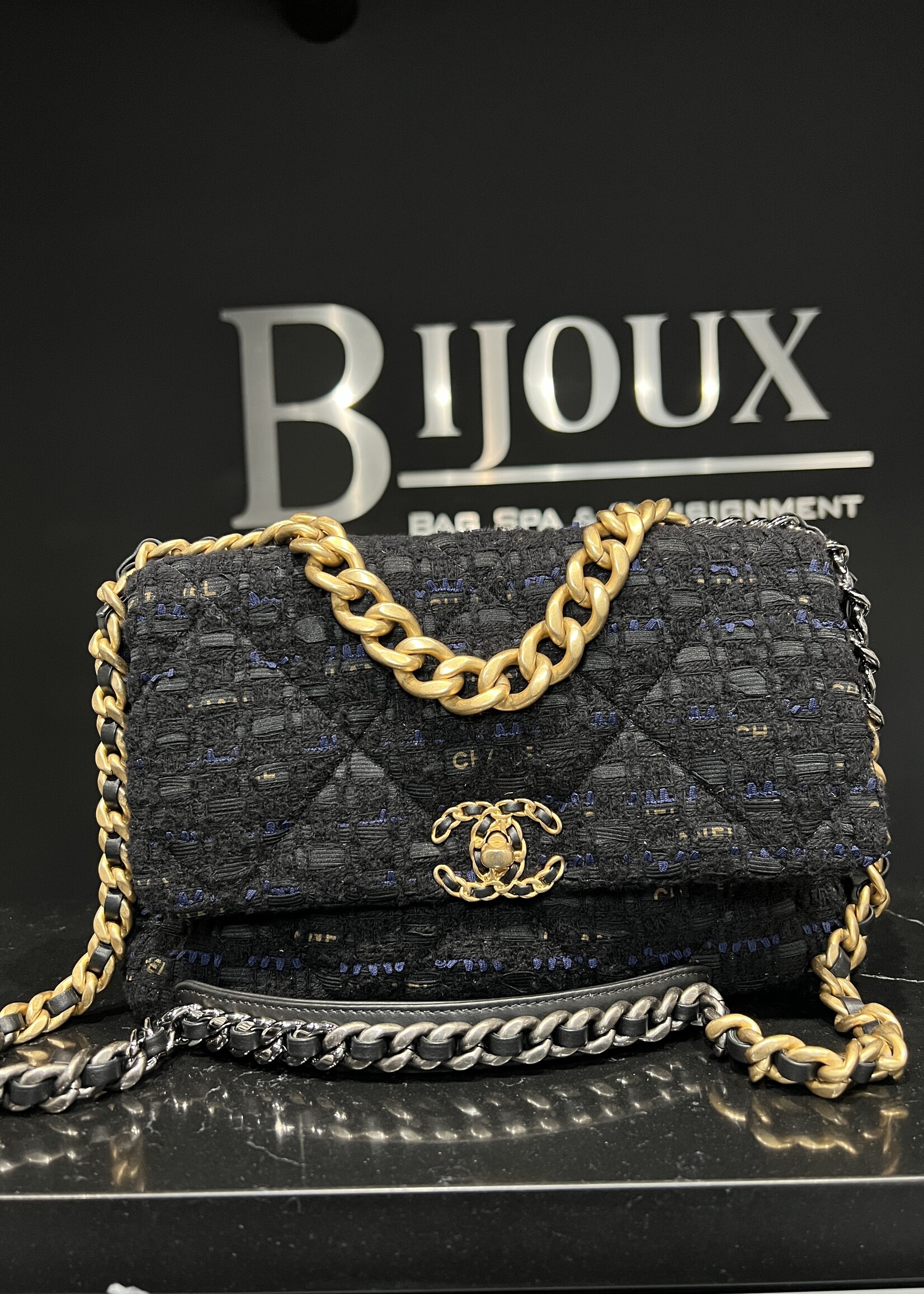 Chanel SOLD - Chanel Large Black Tweed 19 Flap Bag