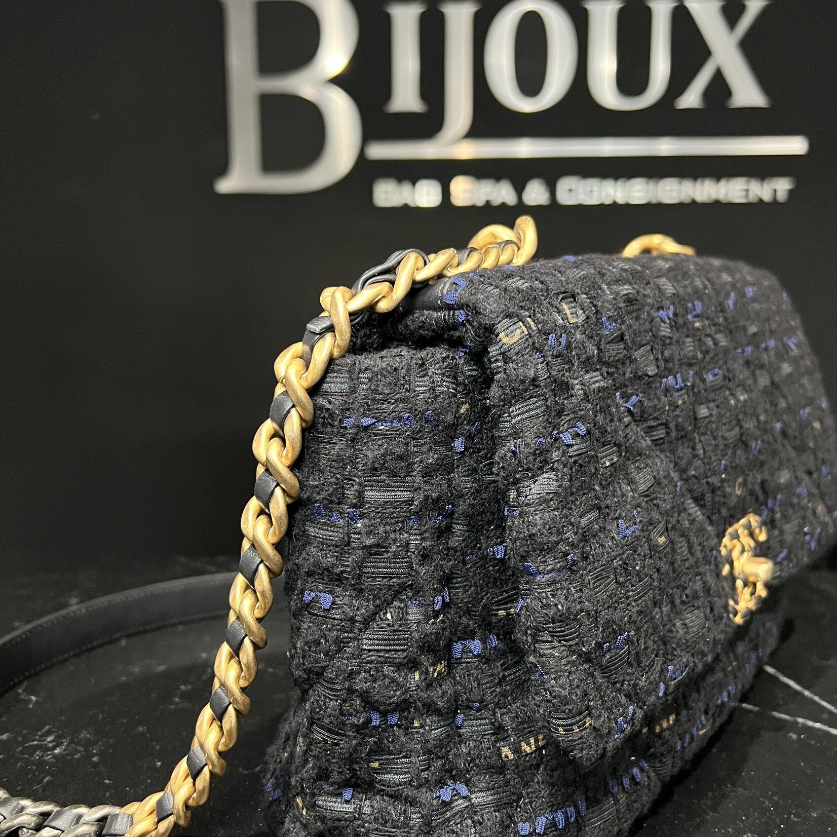 Chanel Chanel Large Black Tweed 19 Flap Bag